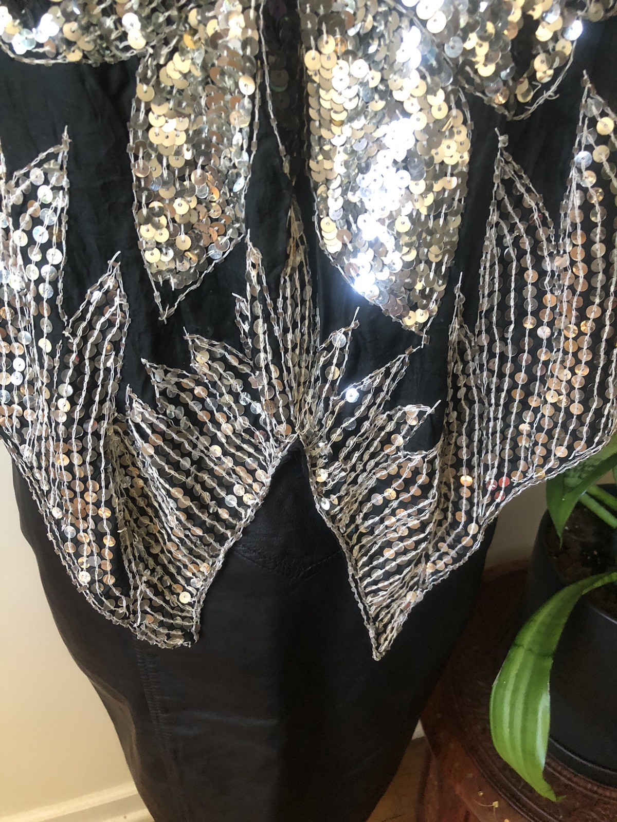 Vintage 1970’s-1980’s Silver And Black Sequin Butterfly Pullover Poncho Capelet