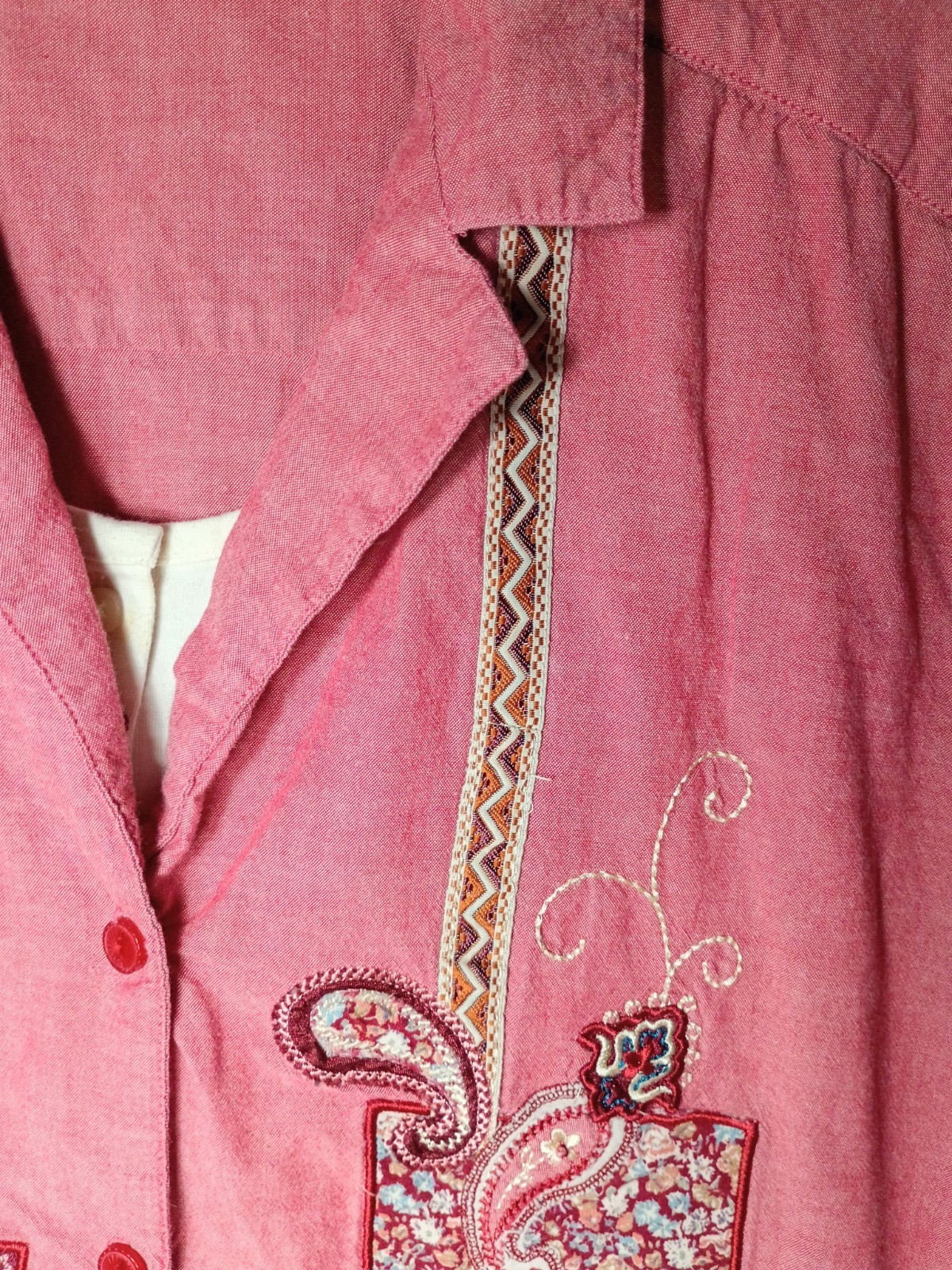 Bobbie Brooks Cotton Patchwork Button Top 22W/24W Peasant Boho Artsy