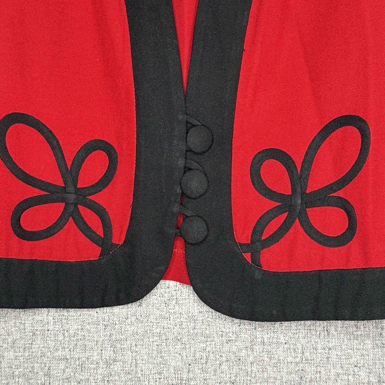 Vintage 80s 90s Red Cropped Jacket Bolero with Black Soutache Trim Size Large P