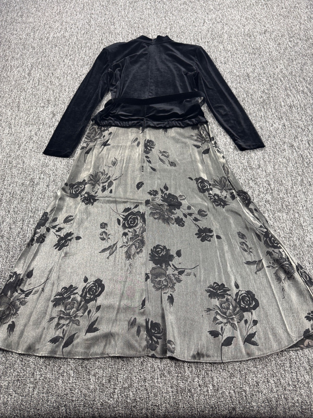 Vtg Expo Dress Women 12 Night Black Velvet Floral Flare Cocktail Whimsigoth Vtg