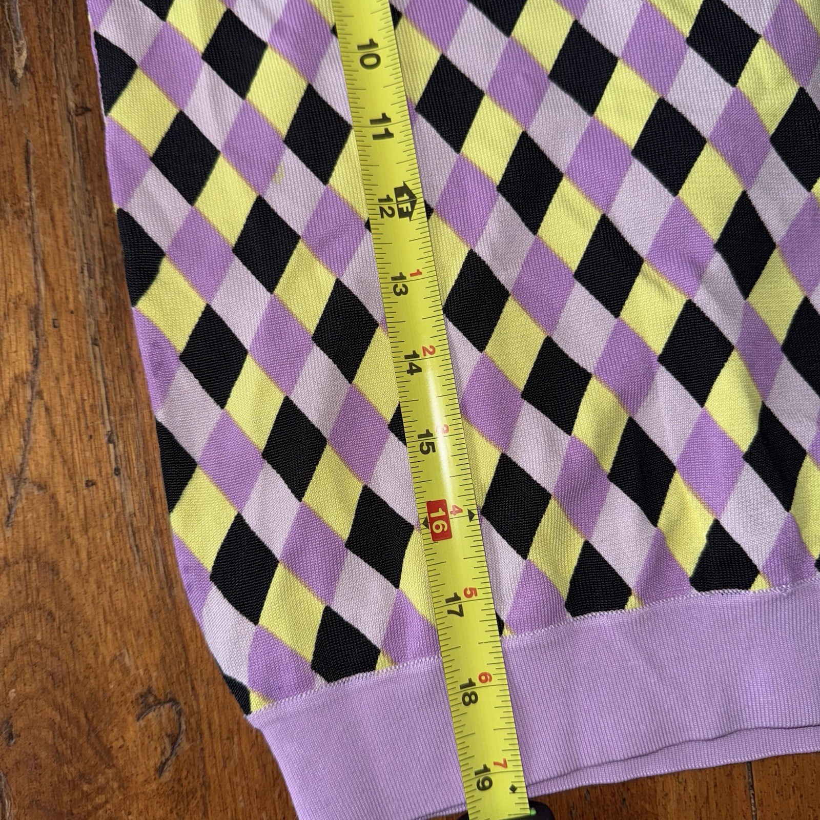 VTG Sweater Preppy Argyle Geometric Nylon V Neck XS NWT Clueless Purple