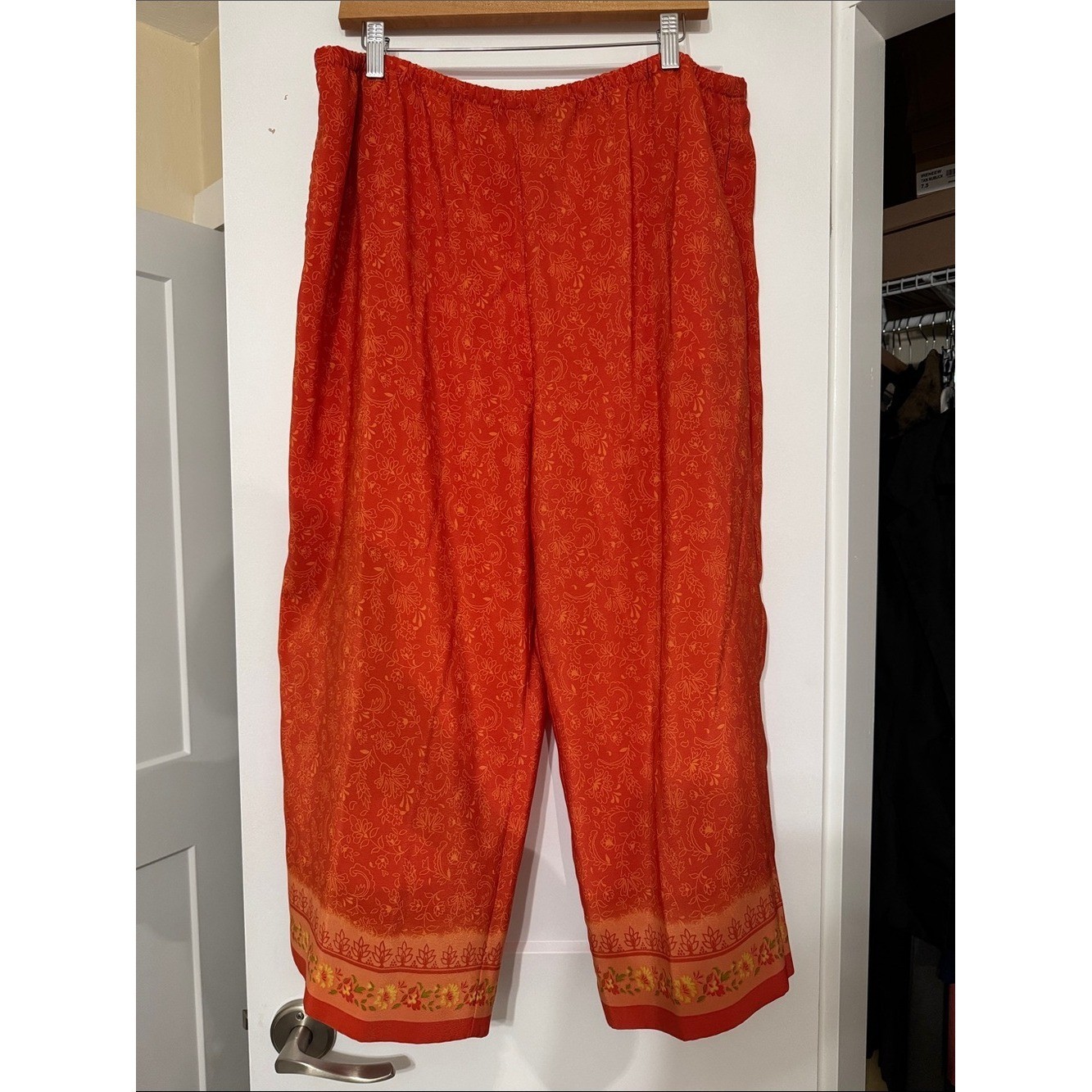 Venezia Jeans Orange Boho Border Print Wide Leg Pull-On Pants 18/20 Y2K Resort