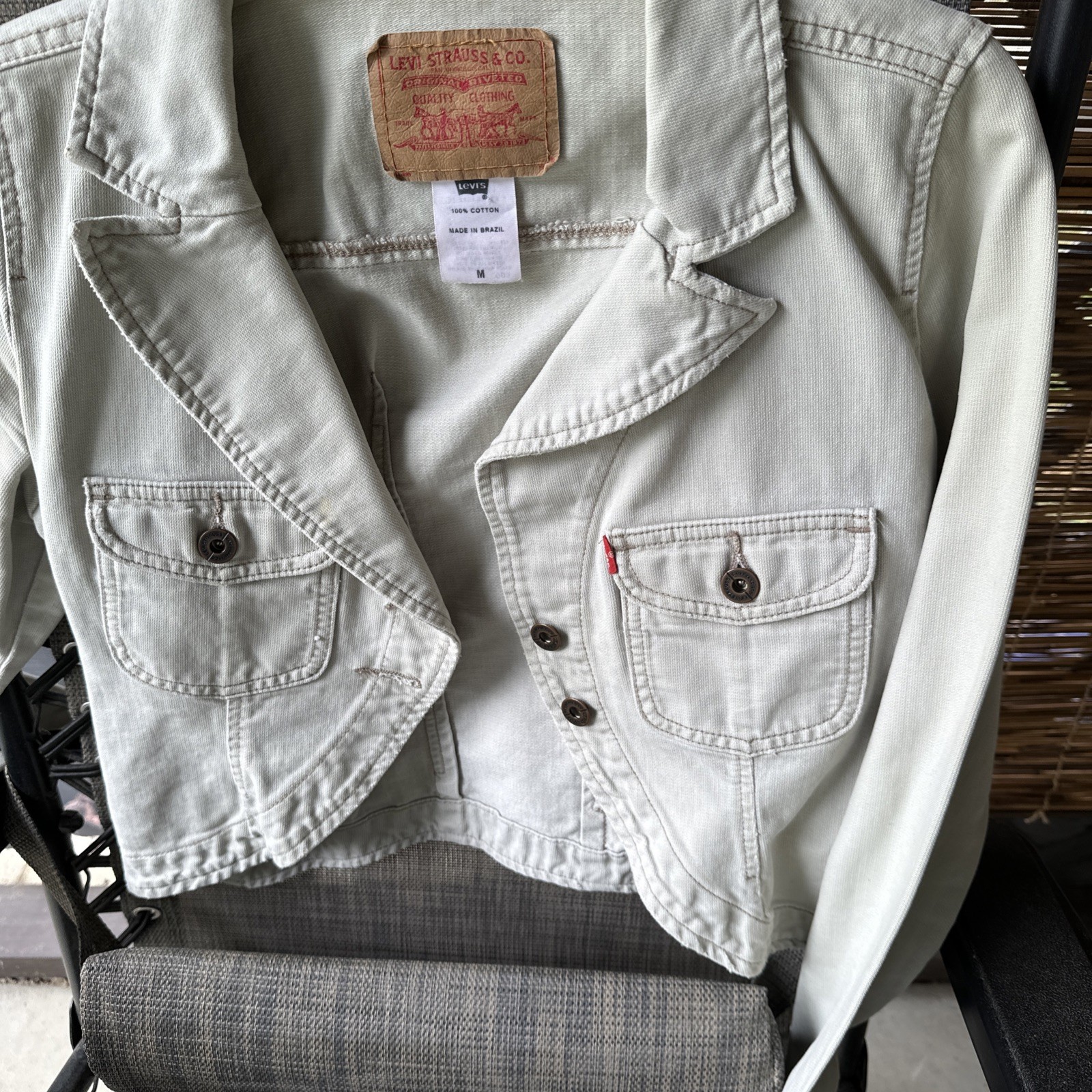 VTG Y2K Levi Strauss & Co Tan Colored Cropped Denim Blazer Jacket