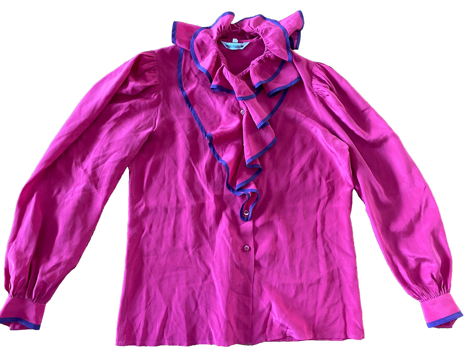 Vtg Pancaldi & B Hot Pink Silk Blouse Top Removable Ruffled Neck Chest 42″ Italy