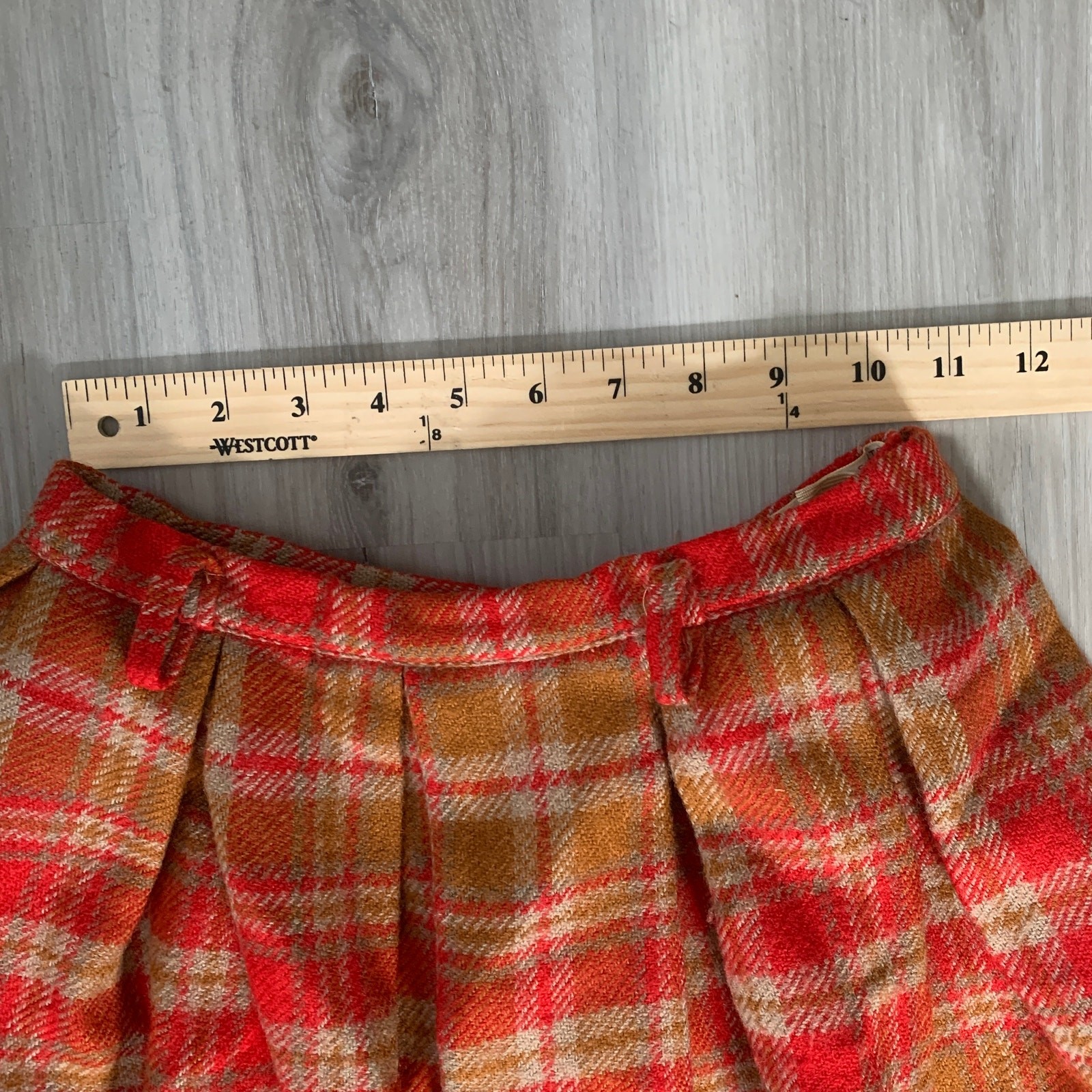 Vintage Lord Taylor Women’s Wool Pleated Plaid Long Skirt Small Orange Ripped