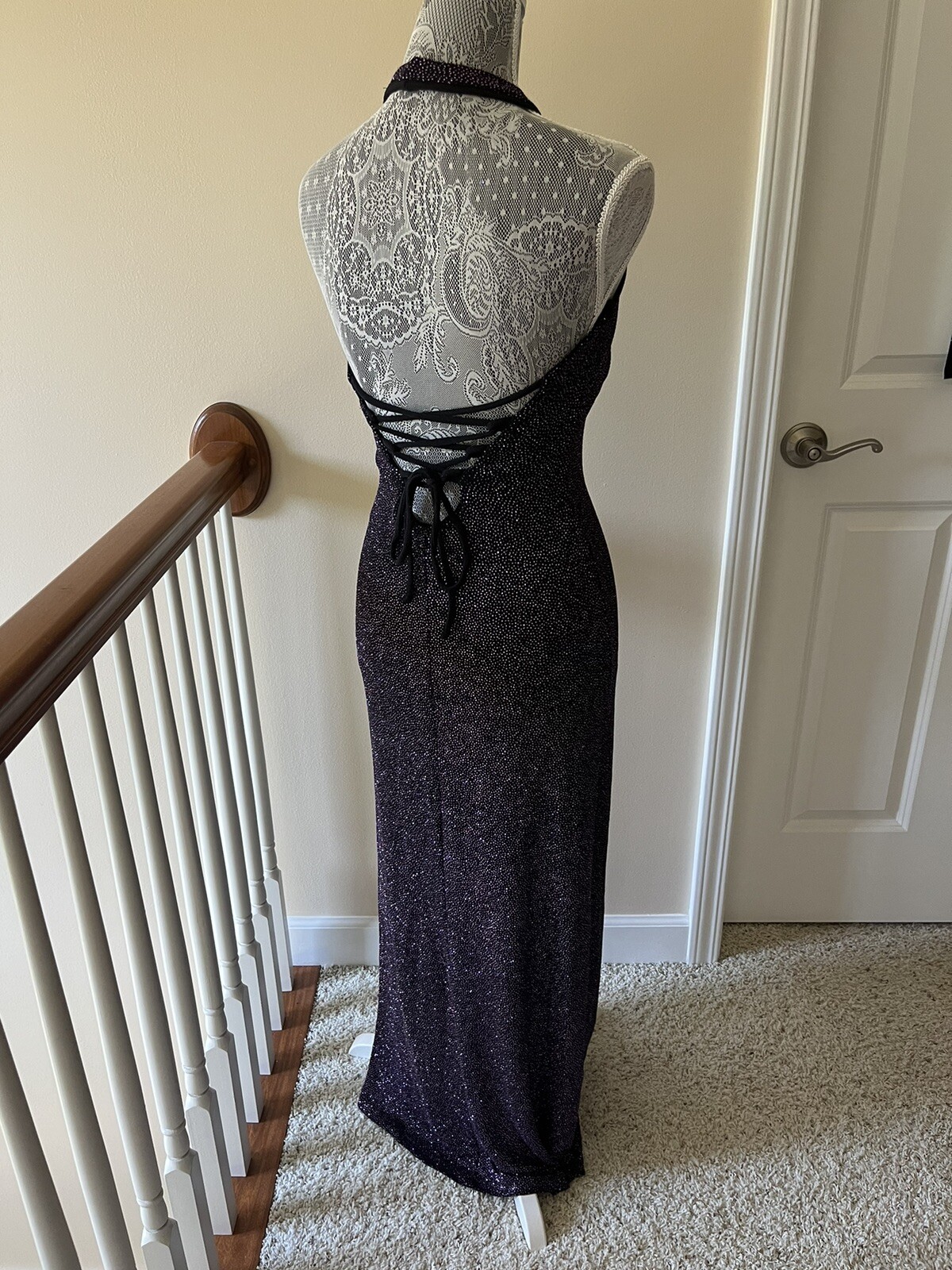 Vintage Y2k Taboo Formal Dress Size M Black Pink Halter Sparkle Prom Homecoming