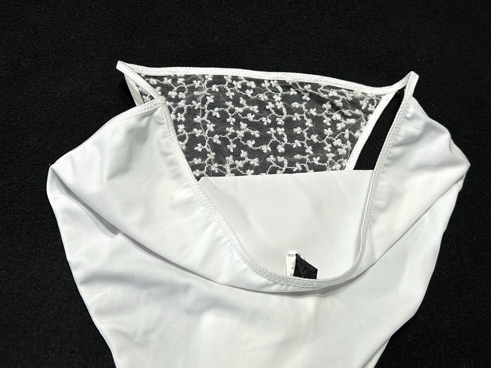 Vtg DONNA LOREN 105X Embroidered Sheer Mesh Satin 2X White String Bikini Panties