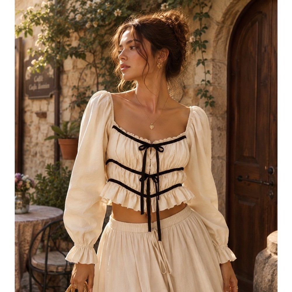 Thirty Thirty Milkmaid Crop Top S Cream Coquette Balletcore Renaissance Regency