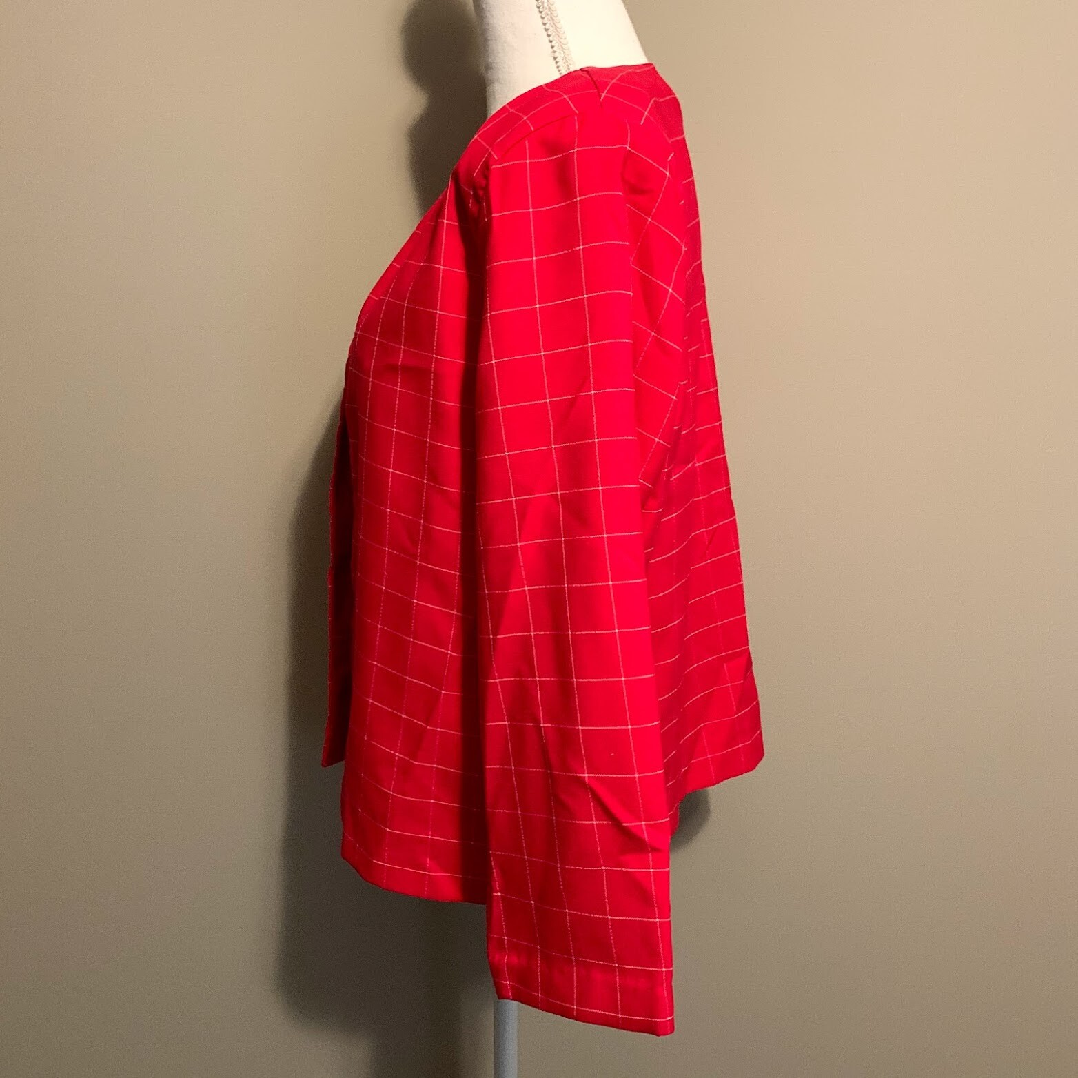 VTG Hot Pink White Windowpane Plaid Open Front Blazer Jacket 80s 90s Size 16