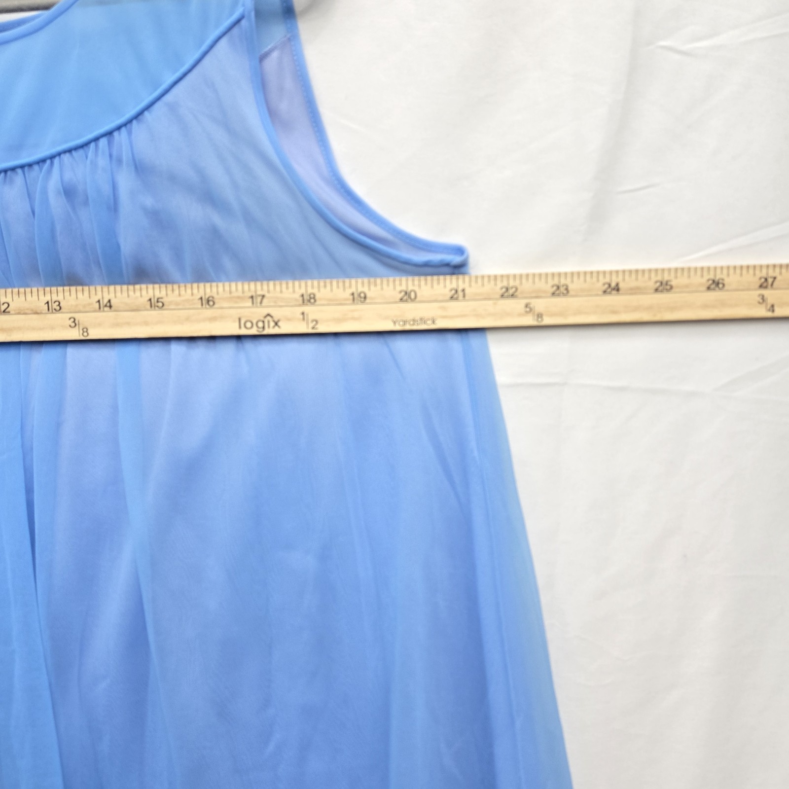 Vintage 1960s Blue Chiffon Babydoll Nightgown Sheer Ruffle Lingerie Dress Size L