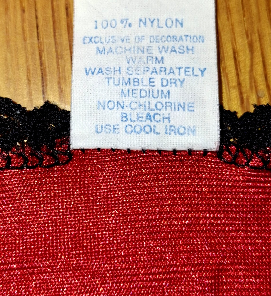 Vintage Red Nylon Black Lace Cami Lingerie Slip Top Spaghetti Straps Slit Side