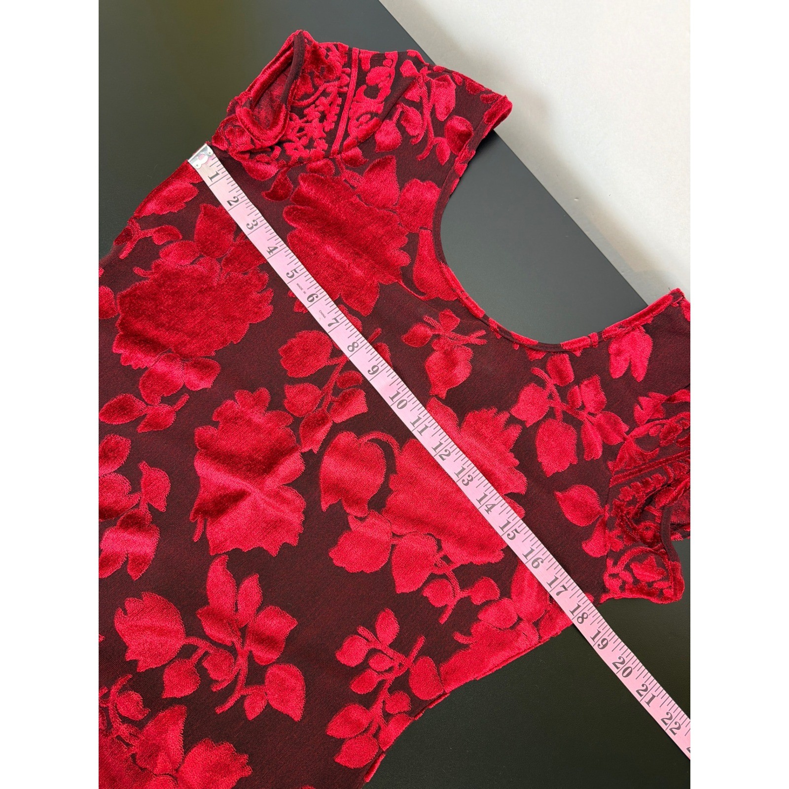 Vtg Caroline Wells Red Velvet Burnout Floral Maxi Dress Size 10 Romantic Glam