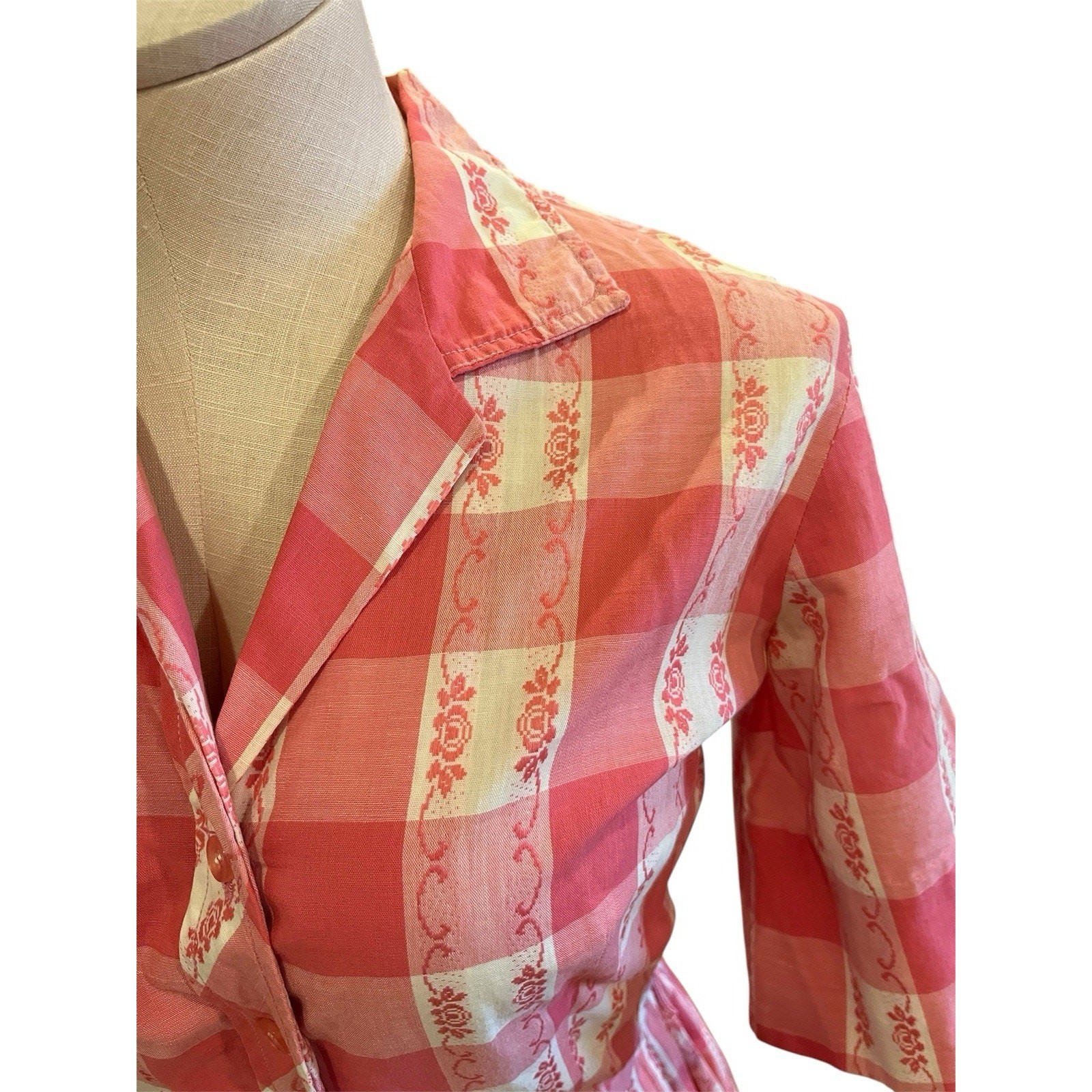 VTG STRAWSTACK PINK COTTON Gingham SHIRTWAIST DRESS 1950s