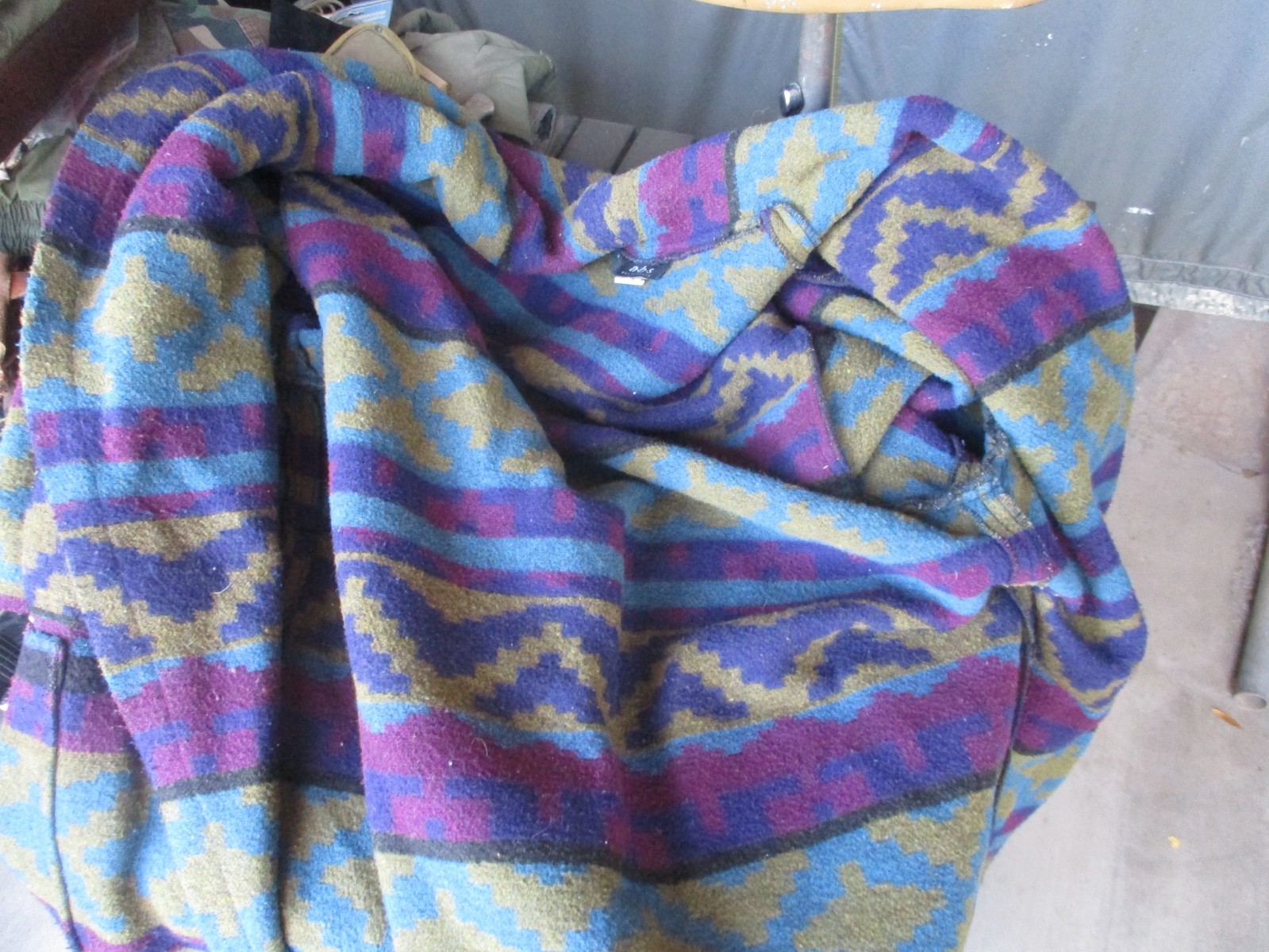 Vtg ABS, A.B.S. CALIFORNIA, Native Indian Blanket Wool Blend Robe Coat, USA made