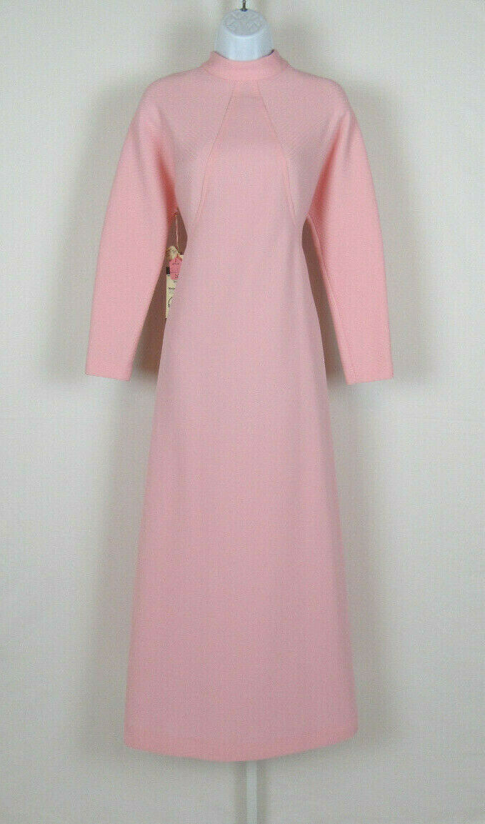 VTG 1960s 70s EDITIONS IN FASHION PINK POLYESTER DRESS RIBBED BODICE LONG SLEEVE