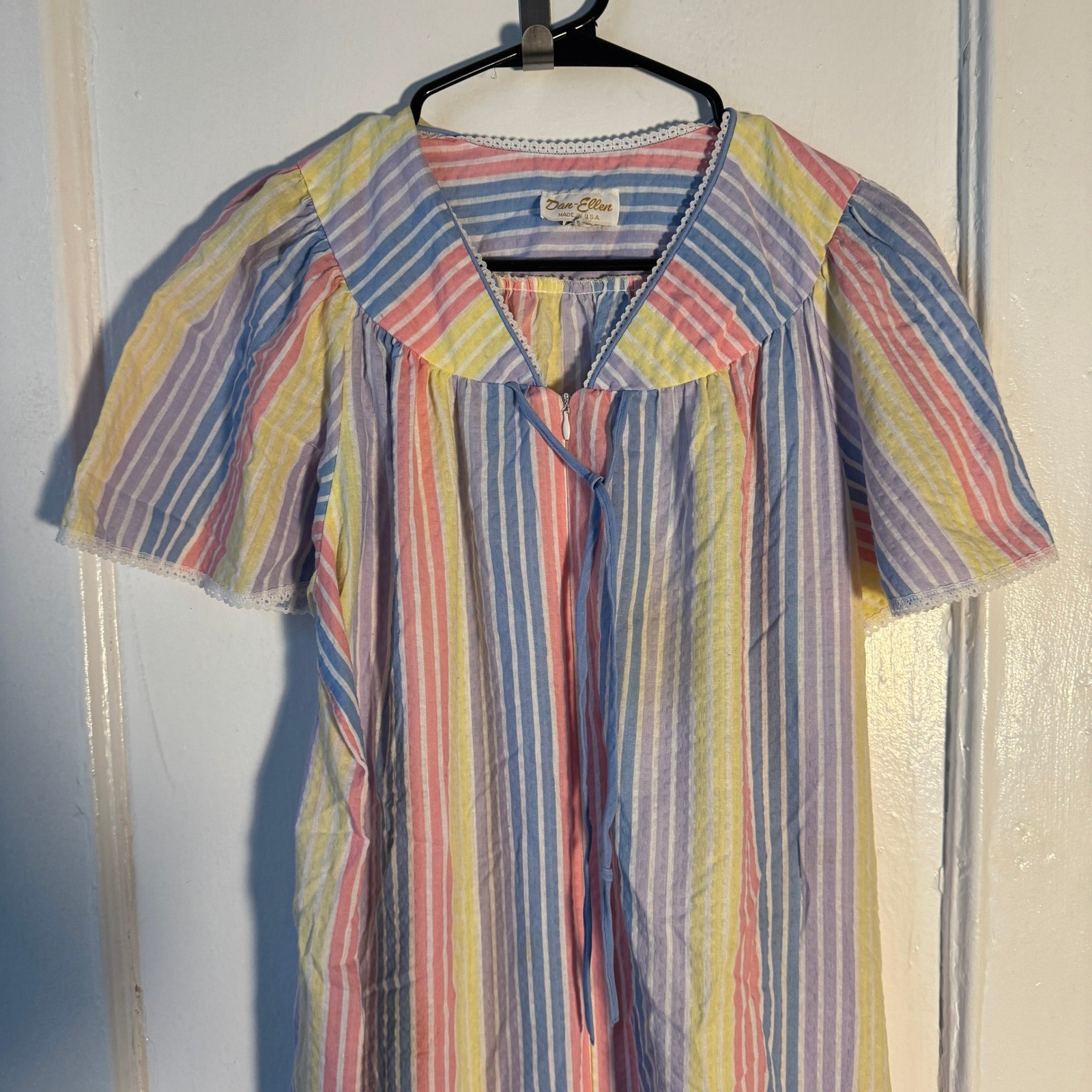 Vtg Dan-Ellen Pastel Rainbow Pride Maxi Muumuu House Dress M Retro Nightgown