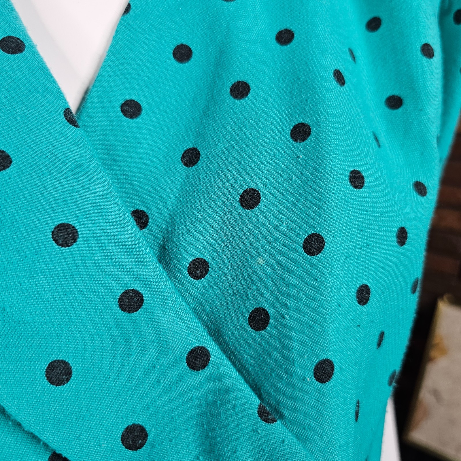 Vtg 80s New Wave Maternity Power Suit Teal Polka Dot Pencil Secretary Dress M/L