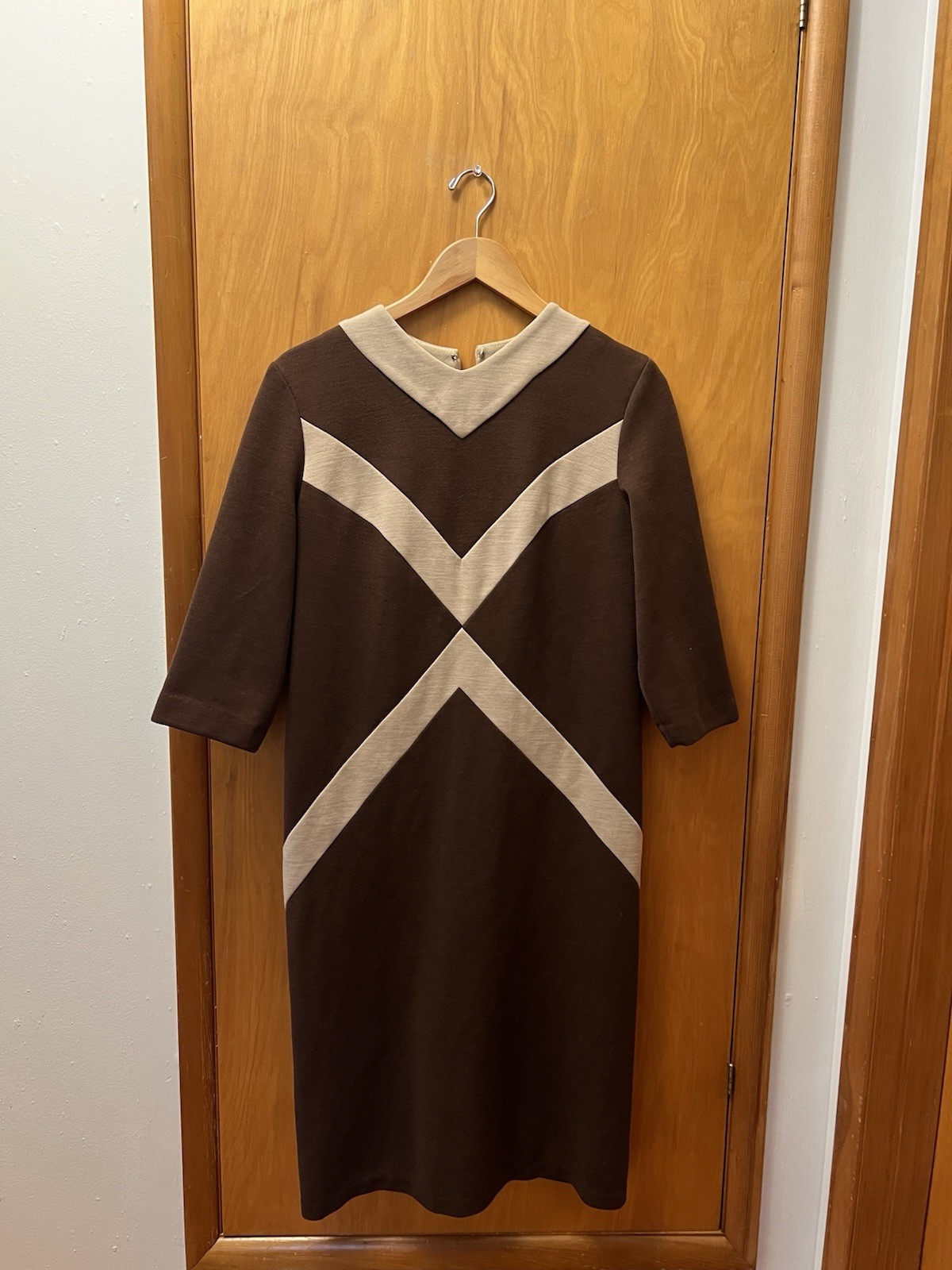 Vintage Brown Union Made Poly Dress M/L Mad Men Mod