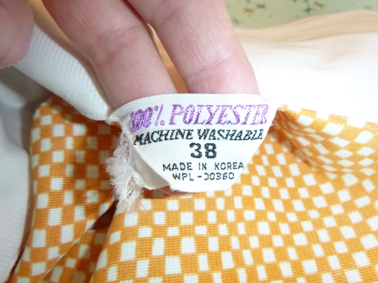 Vtg 70s GROOVY Op Art Poly Button Front Shirt Top Orange White Check Sz 38