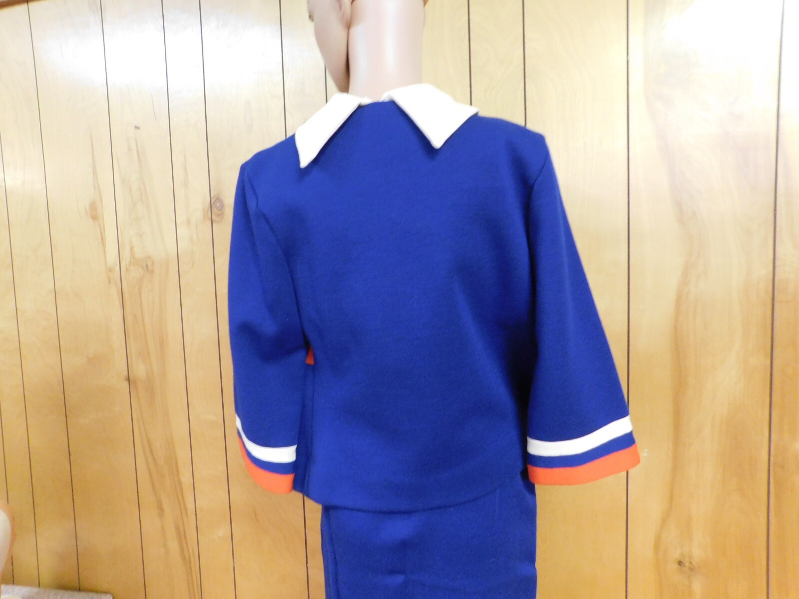 Vintage JUDY WAYNE Blue Sweater 3 pc set Skirt Blouse Jacket Waist 28-30″