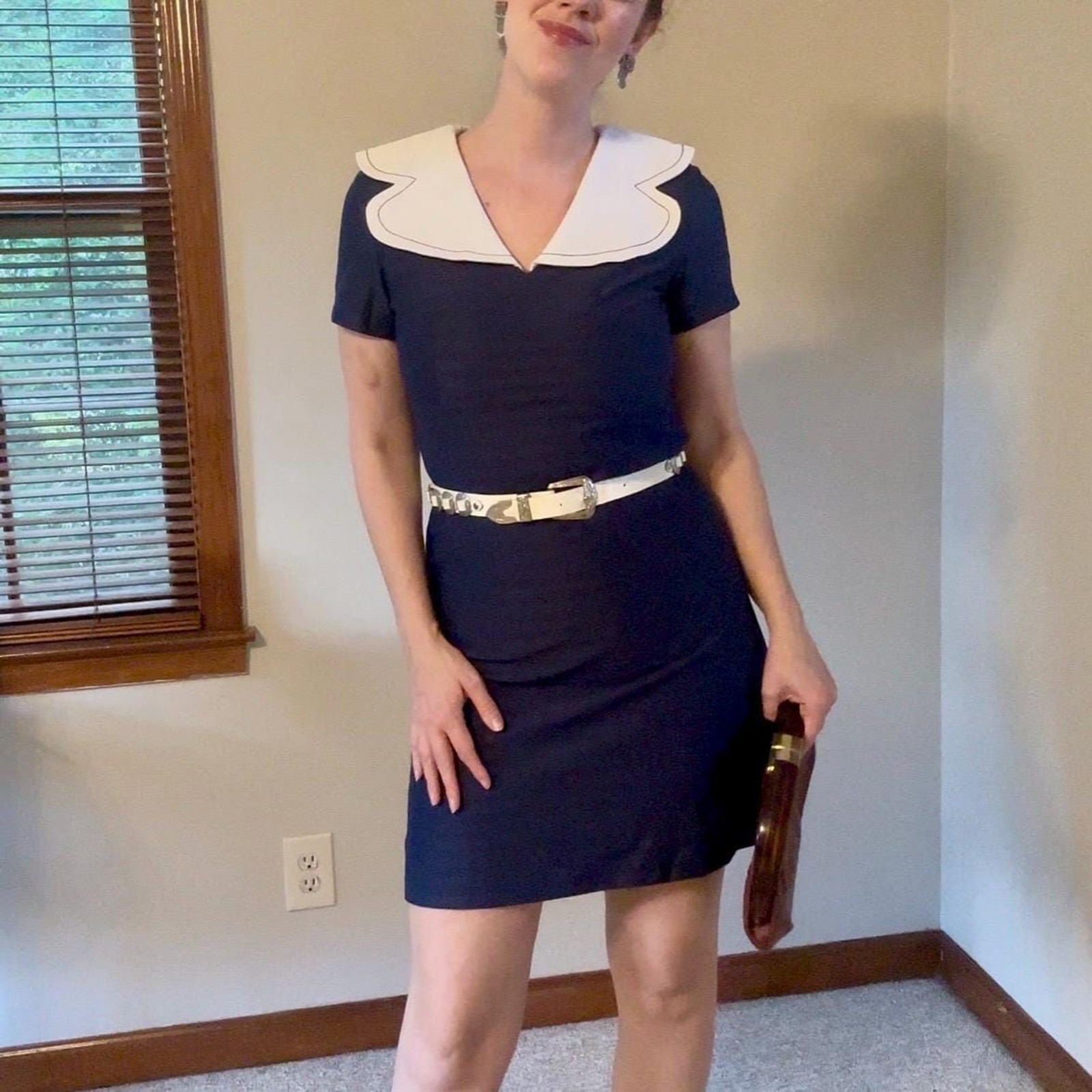 Vintage 60s Navy and White Sailor Collar Mod Mini Dress Size Small