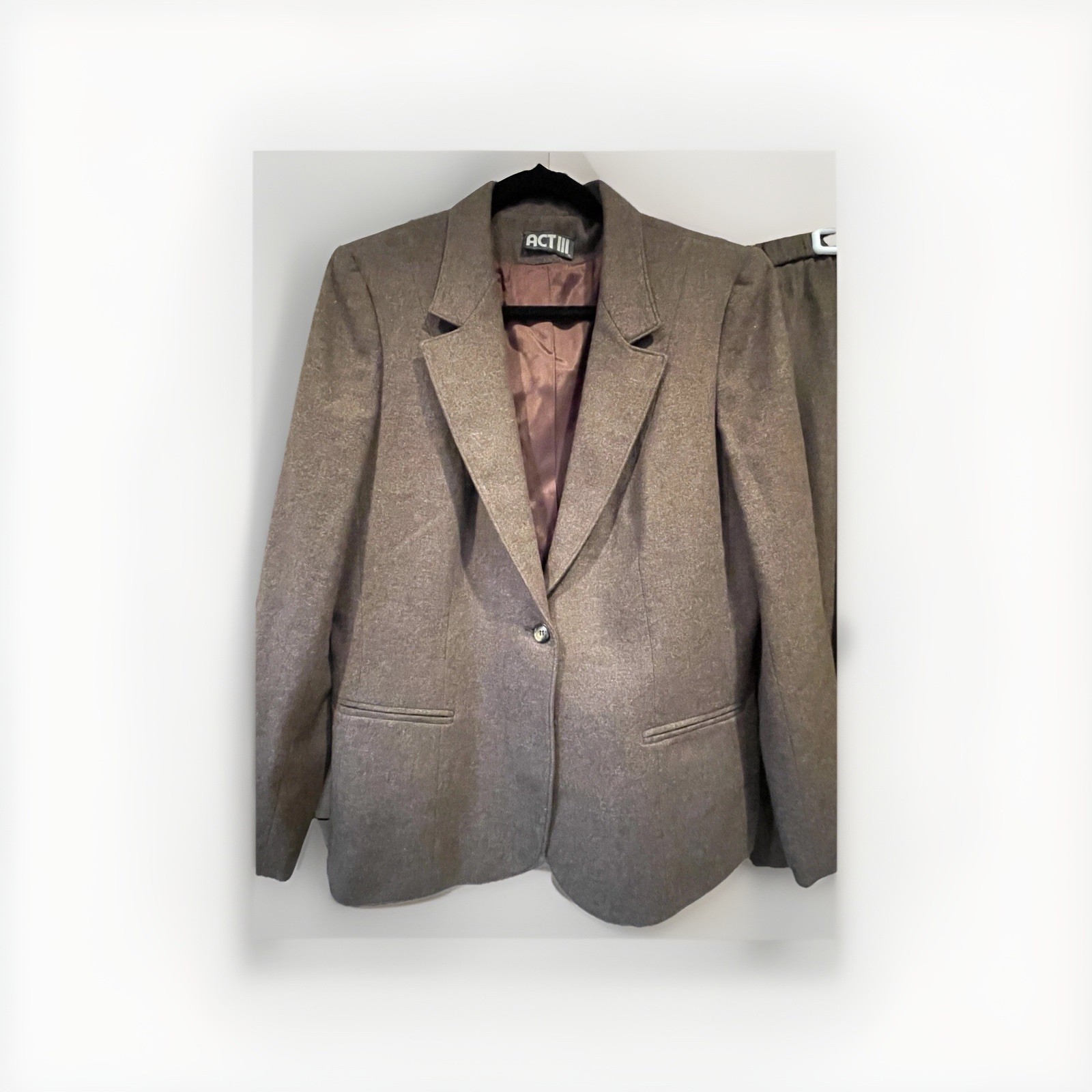 Vintage Act III Wool Pencil Skirt & Blazer Suit Set Brown Size 16/18