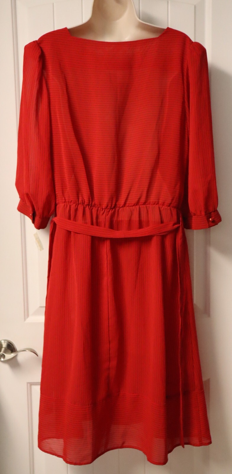 Vintage 1980s MISS OOPS California red striped sheer dress size 16 (NWT)