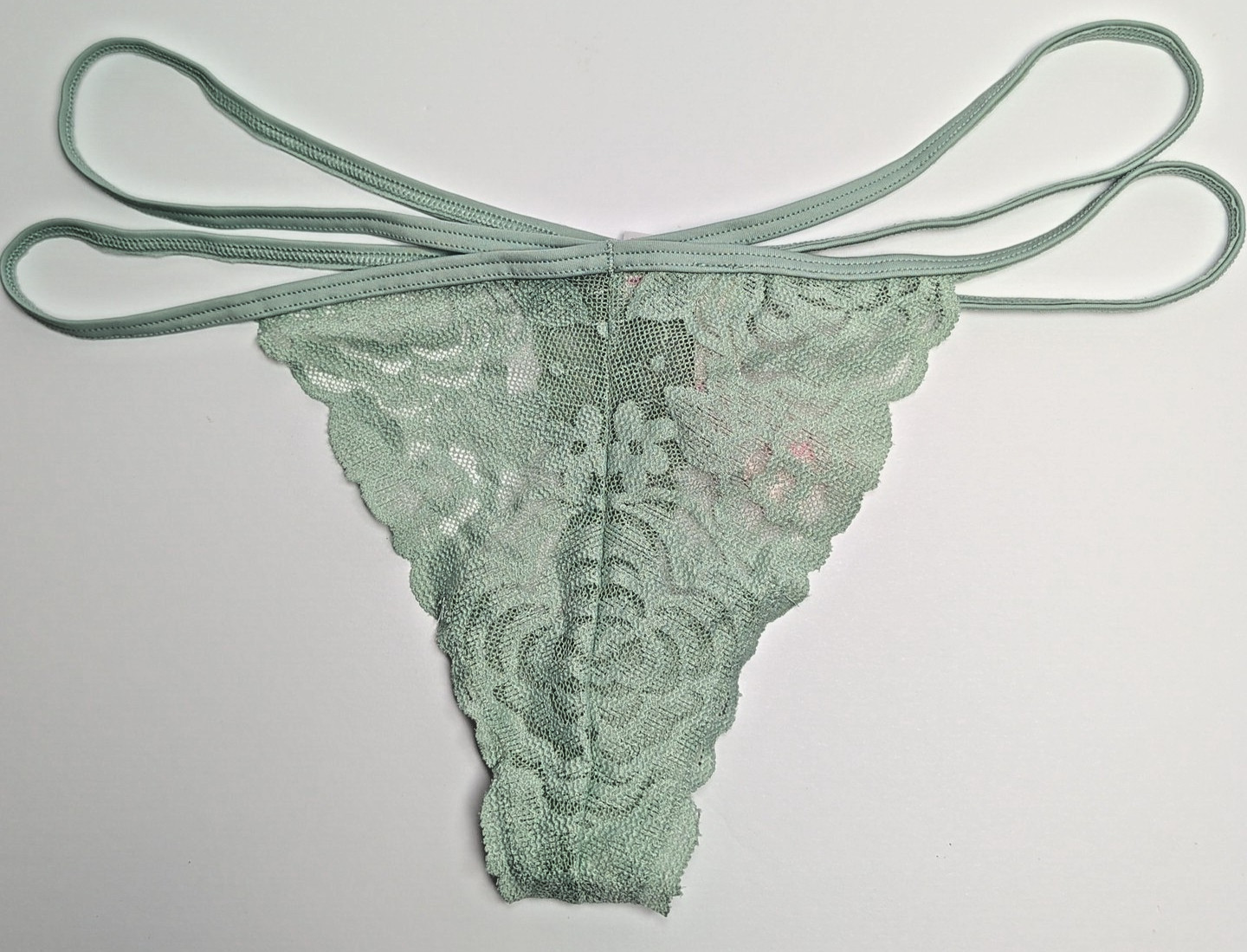 Vintage Victorias Secret PINK SOFT String Thong Panties M Lace Floral Y2K Teal