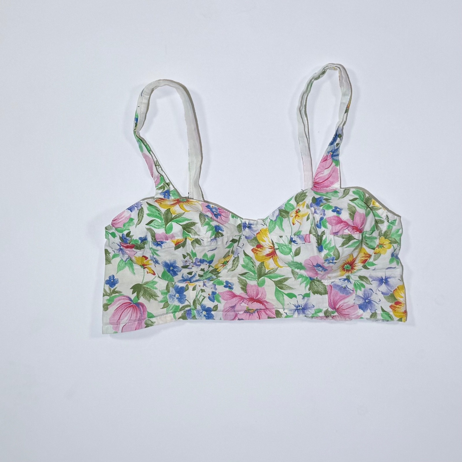 Vintage 1980s Floral Bralette Crop Top by You Babes Large