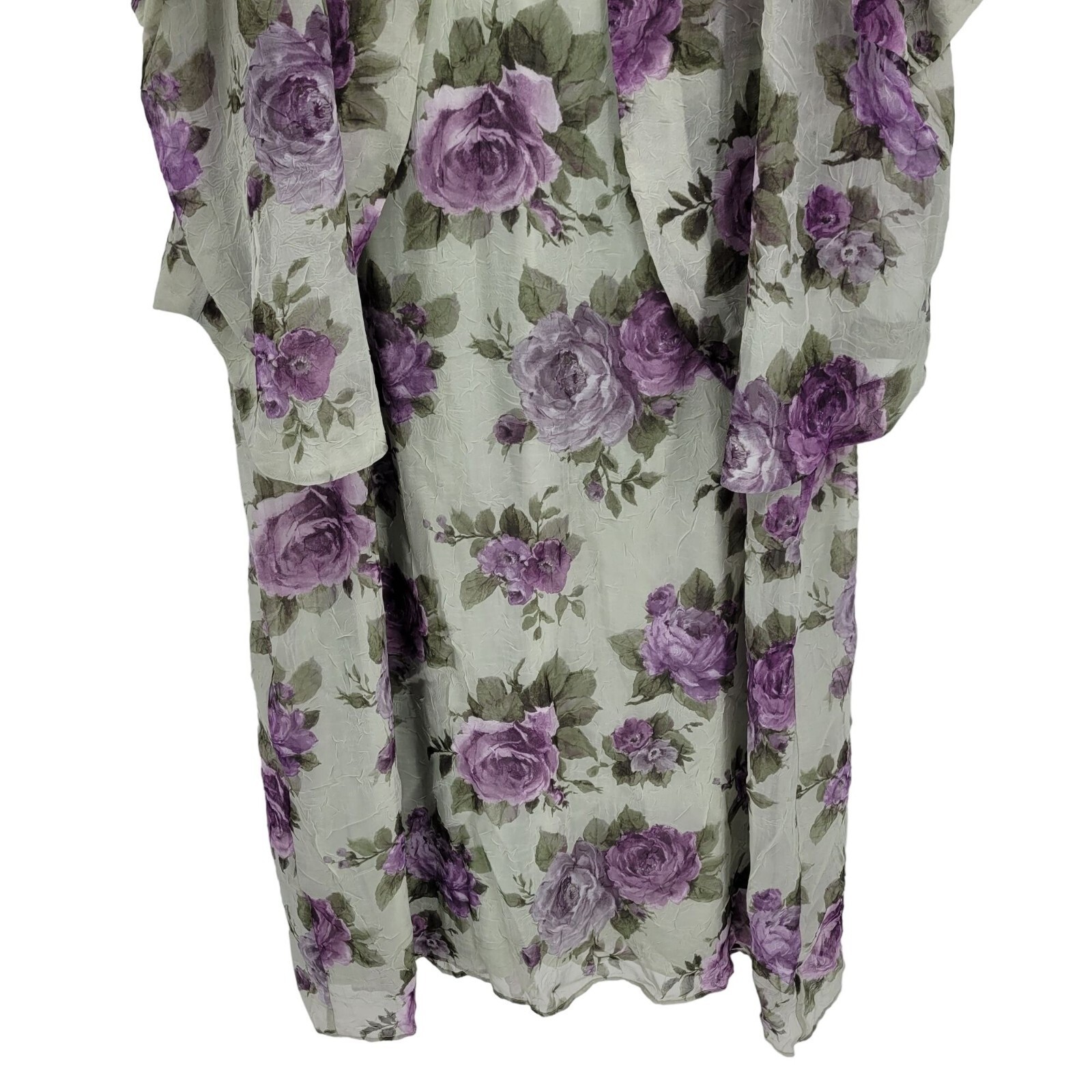 Vtg 80s Modest Cottage Core Sheer Crinkle 2pc Dress Set Plus Sz 32W Maxi Floral
