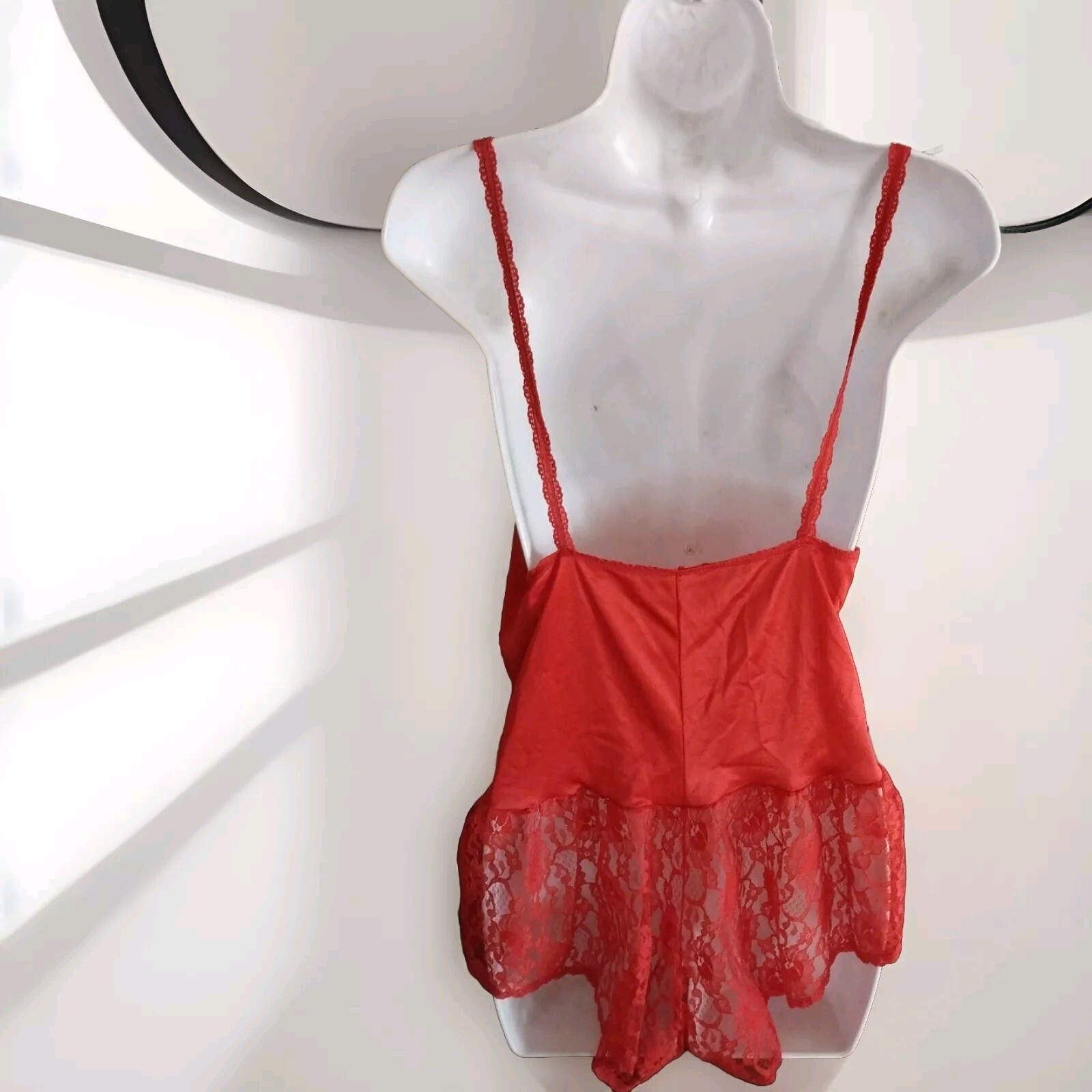 Vintage Best form SZ 36 Teddy Body Suit Romper Nylon Lingerie Red Lace Front
