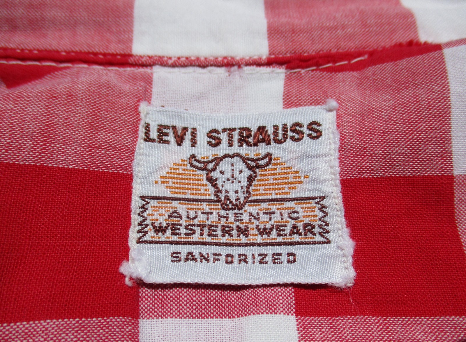 Vintage 50s Levi’s Short Horn Red White Checker Open Collar Western Loop Shirt