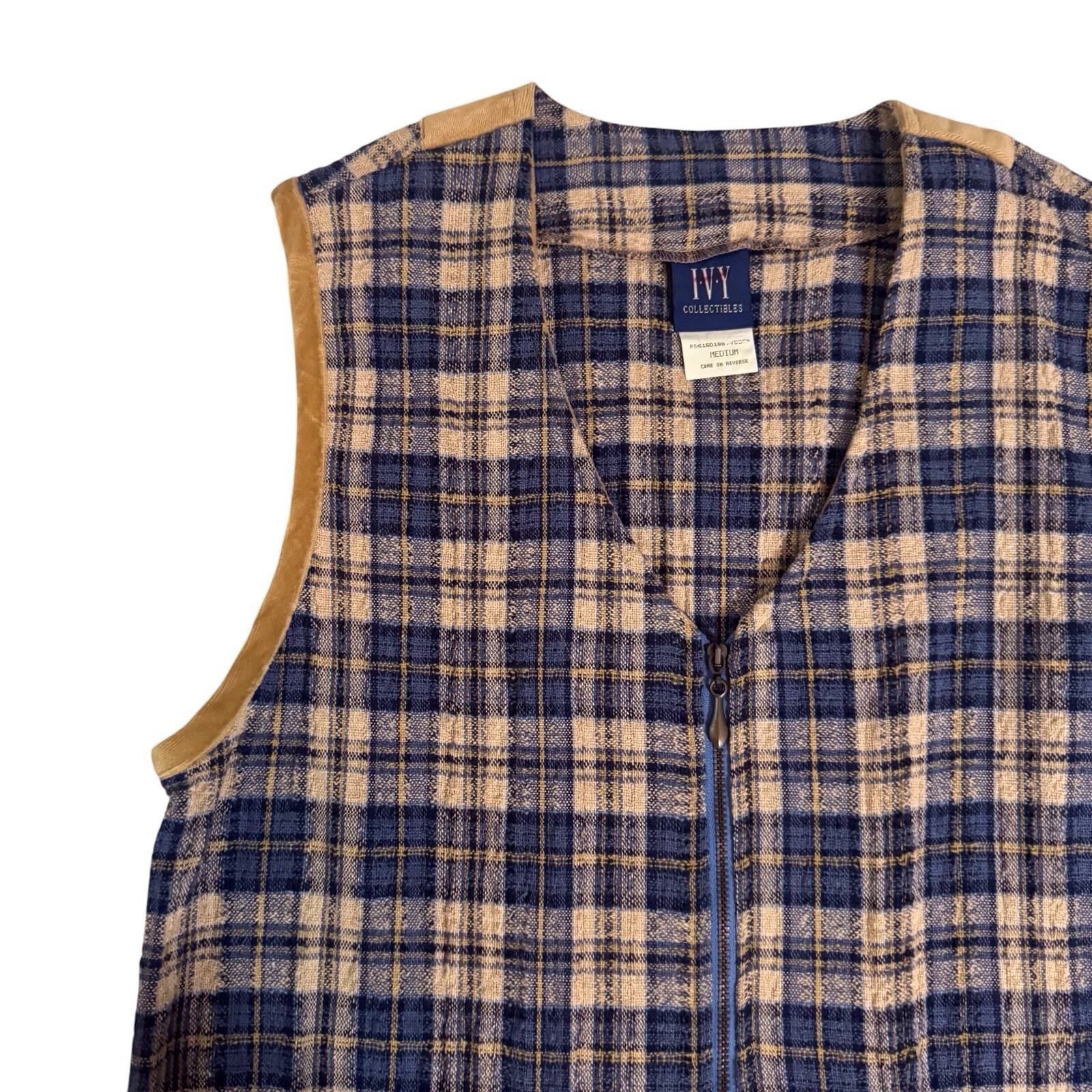 Vintage Ivy Collectibles Medium Plaid Check Zip Up Top Y2L Academia Preppy