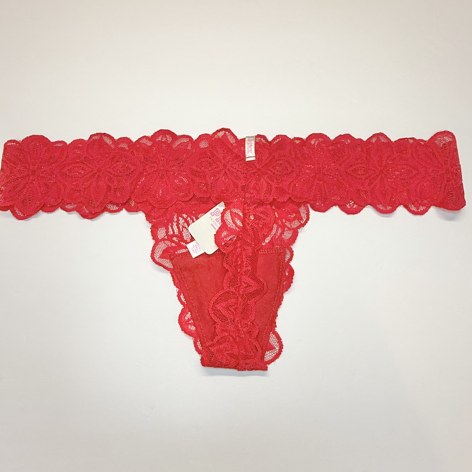 2016 Vintage PINK by Victorias Secret Red With Dots Lace Thong Panties Size MED