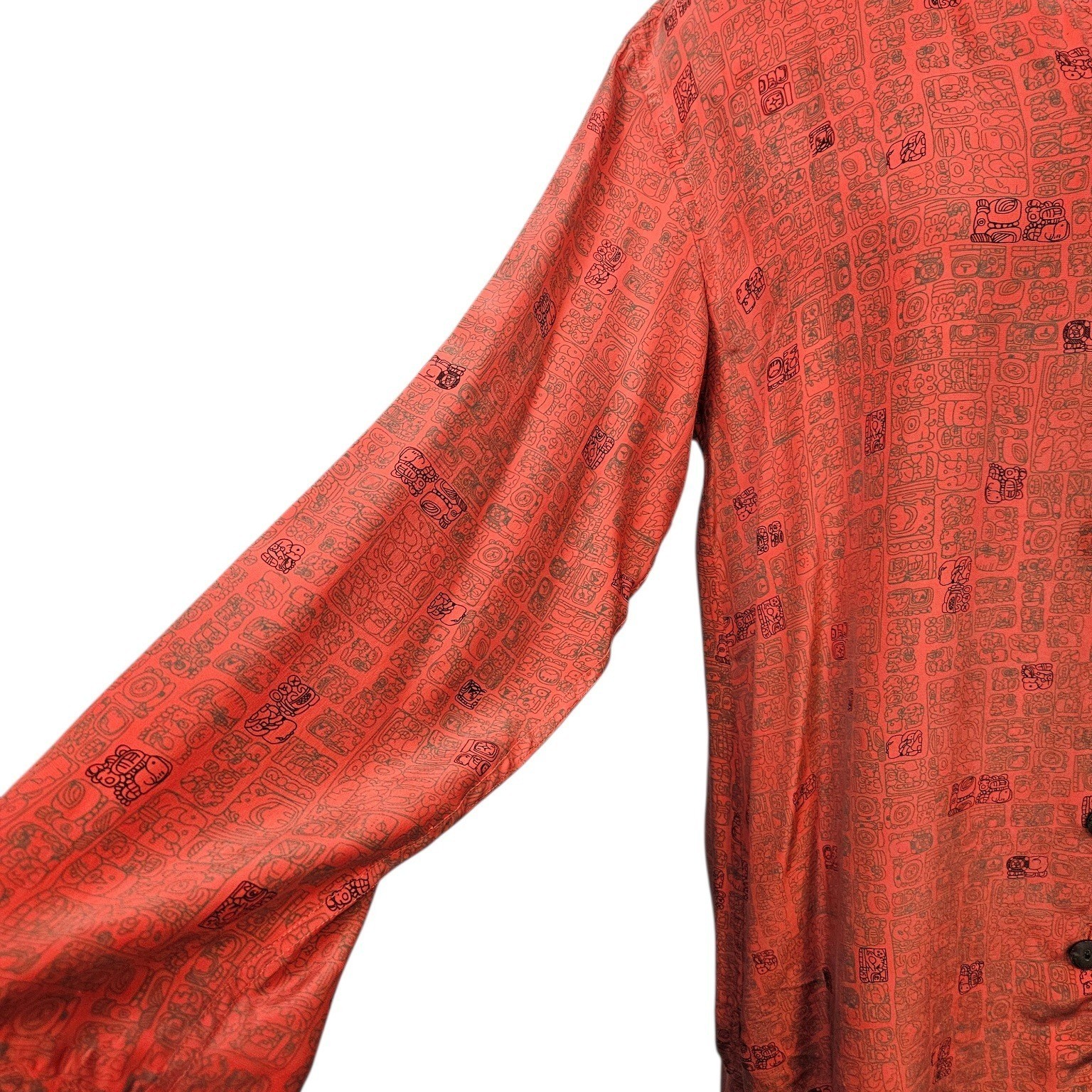 Vintage Silk Terracotta Mayan Glyph Print Tunic & Culottes 2 Piece Set Womens