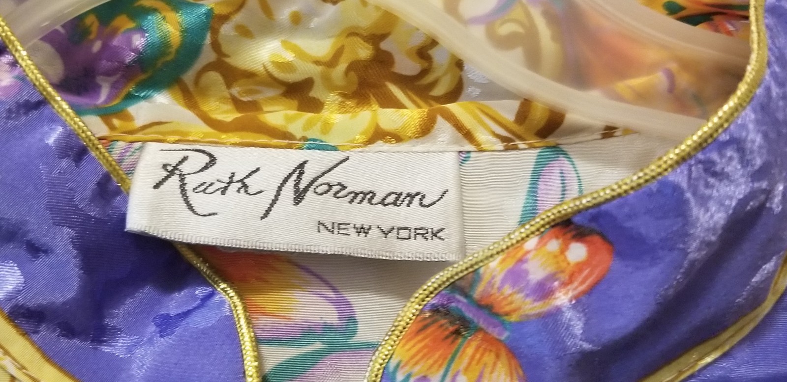 Vintage Ruth Norman New York Caftan Housecoat Dress Pullover Floral Butterfly L