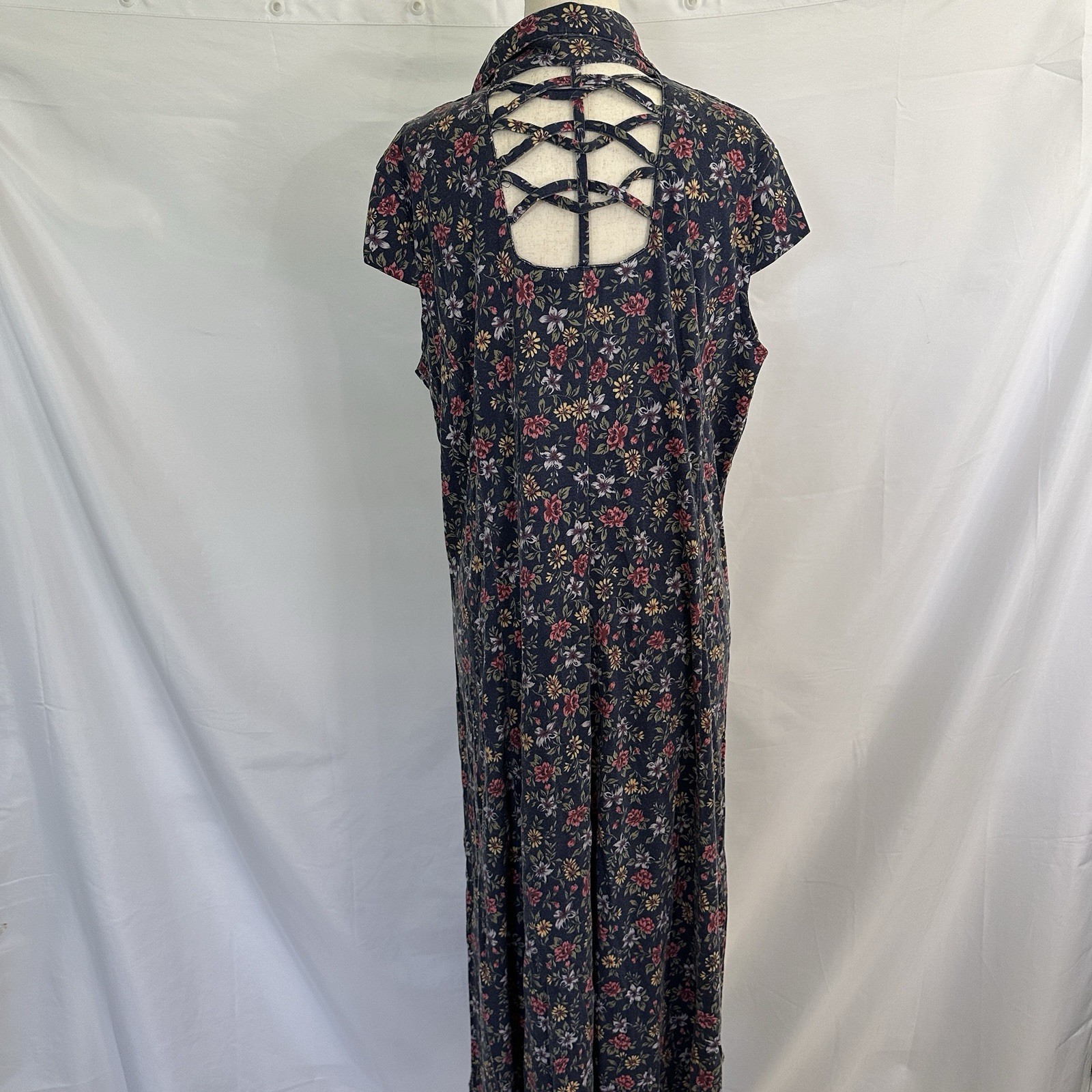 Vintage 90s Main Street Midi Floral Sundress Cut Out Back Plus Western 2X