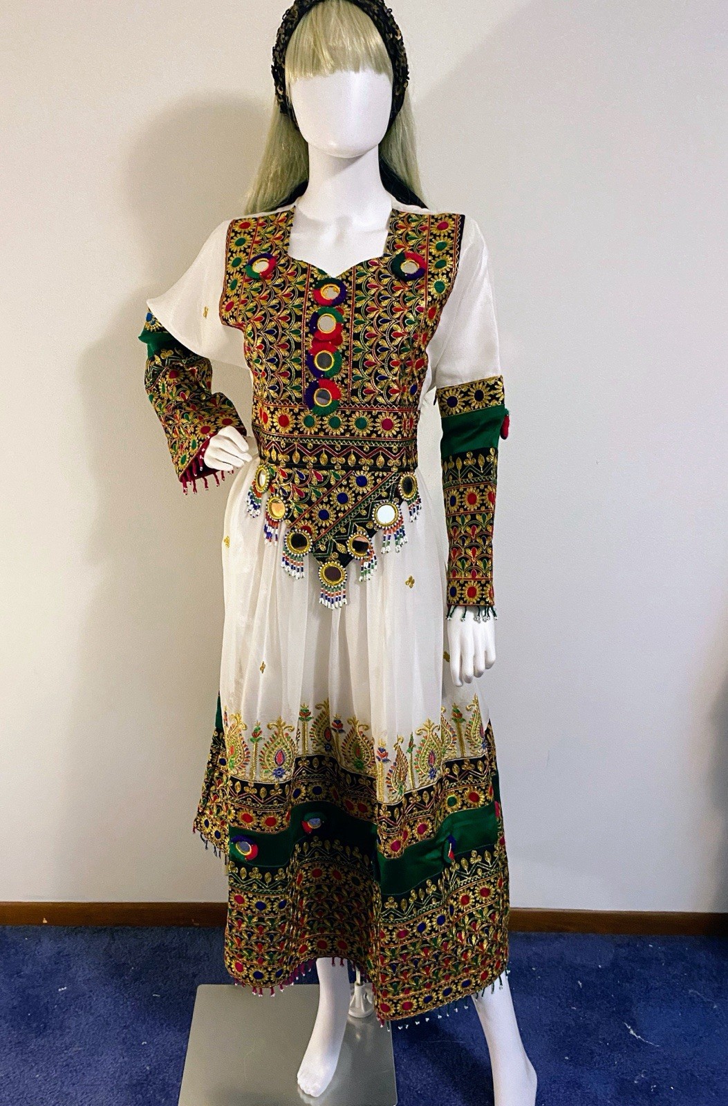 Spectacular Vintage Heavily Embroidered , Beaded And Mirrored Dress C1970’s