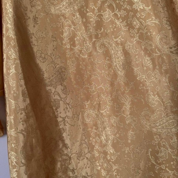 Vintage 80s Yellow Gold Nightgown Mini Dress Paisley Filigree Sheer Long Sleeve
