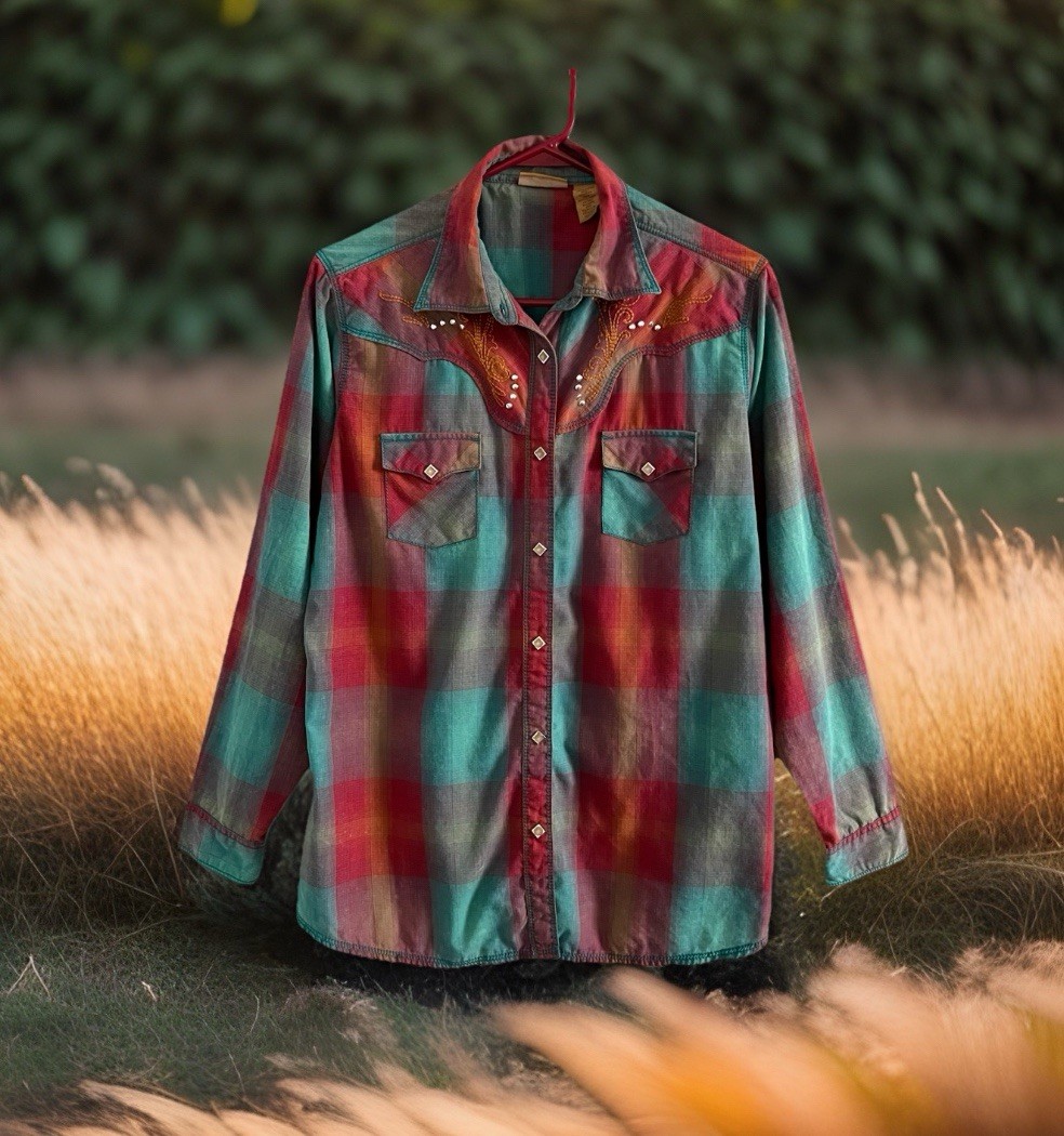 Vtg WRANGLER Western Shirt Women L Turquoise Multi Plaid Diamond Snap Cowgirl