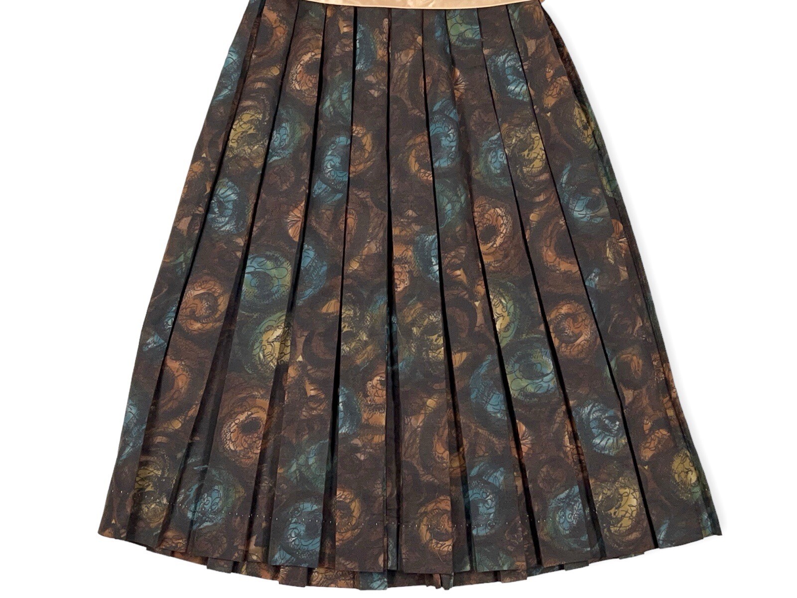 1950S BROWN BLUE FLORAL ABSTRACT NOVELTY DAY DRESS MS MAISEL S