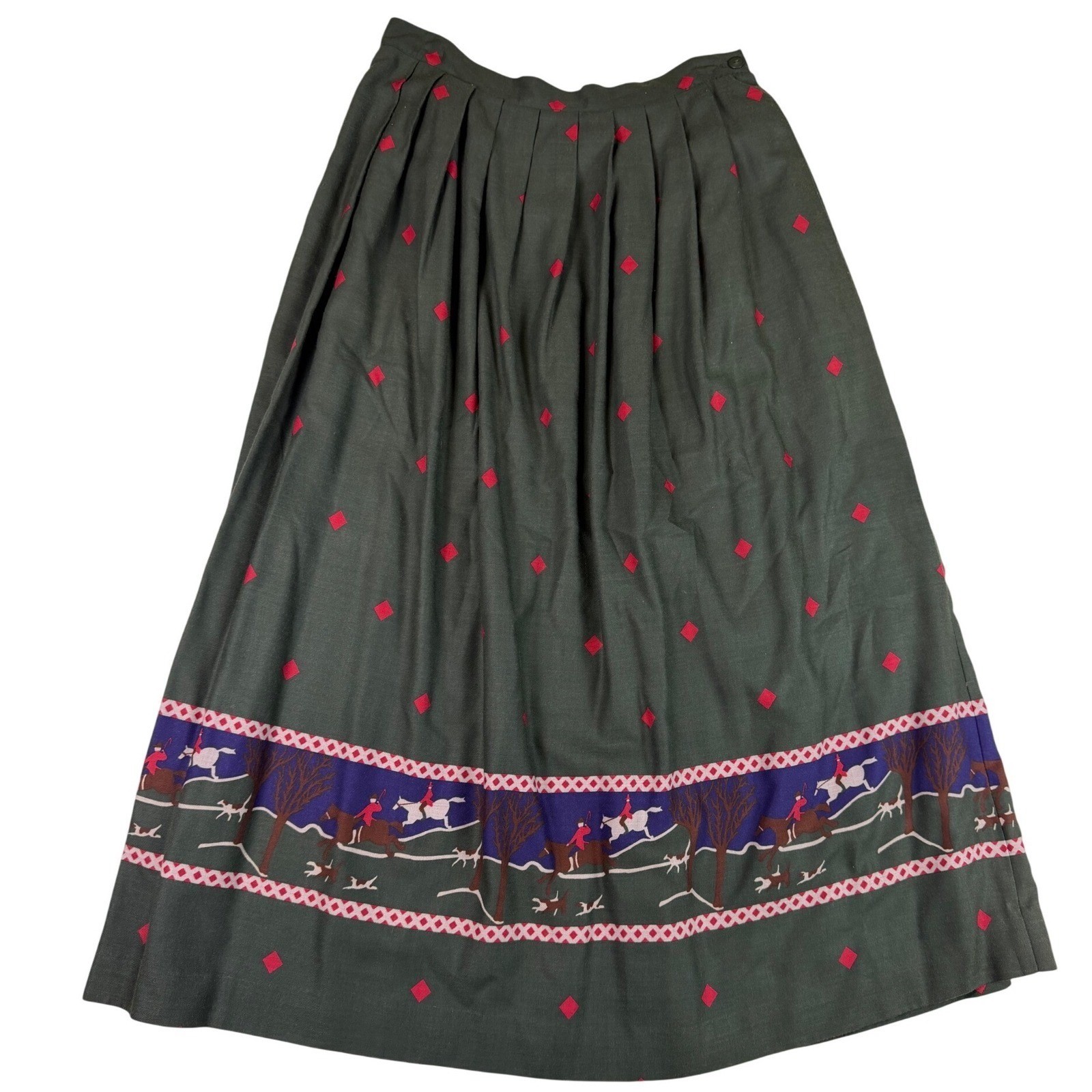 Vtg The Eagles Eye Fox Hunt Equestrian Pleated Midi Skirt Green Sz 12 (Sz 6 fit)