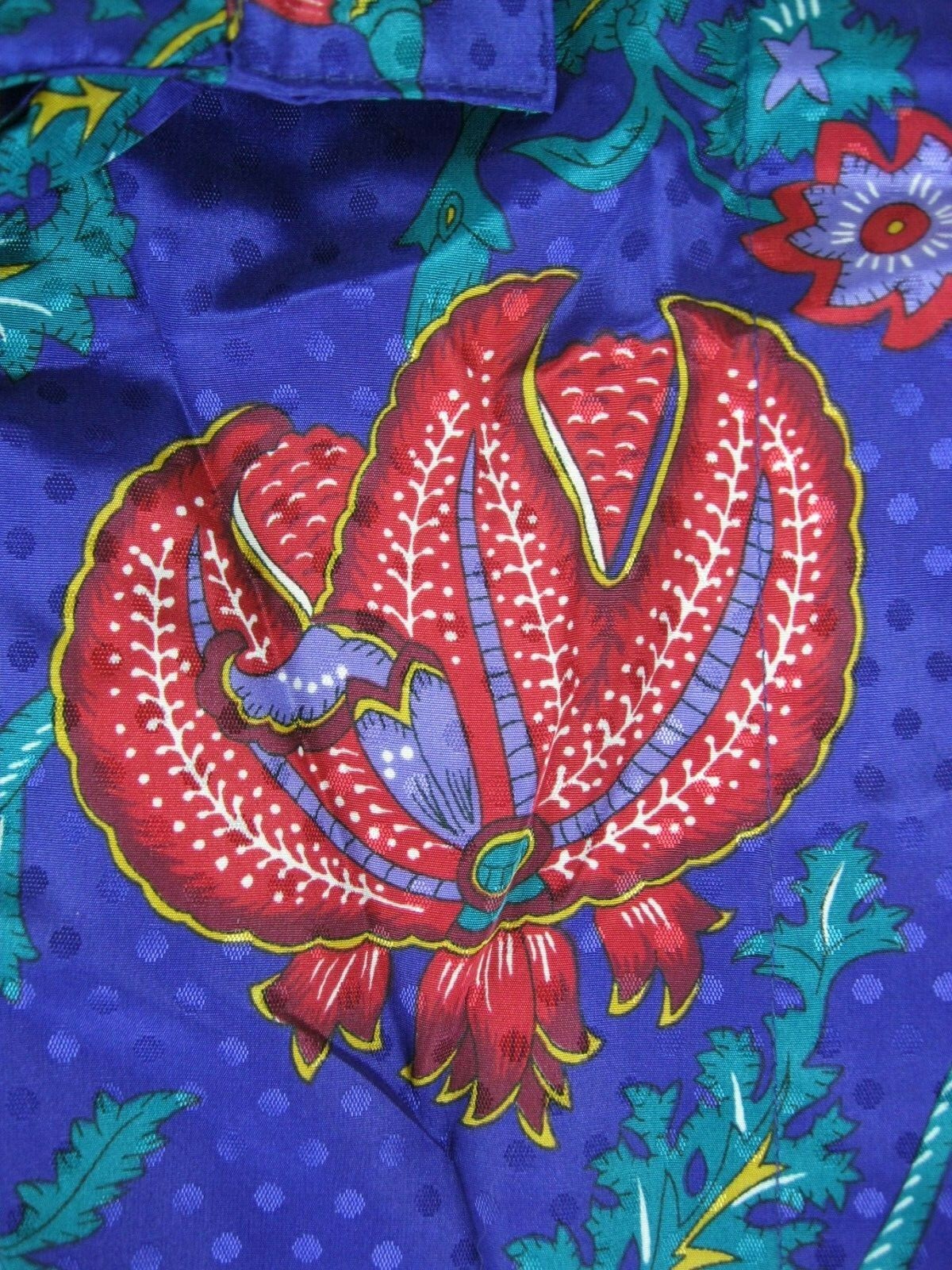 Pykettes Vintage Blouse Size 14 Purple Red Green Long Sleeve Hidden Button Front