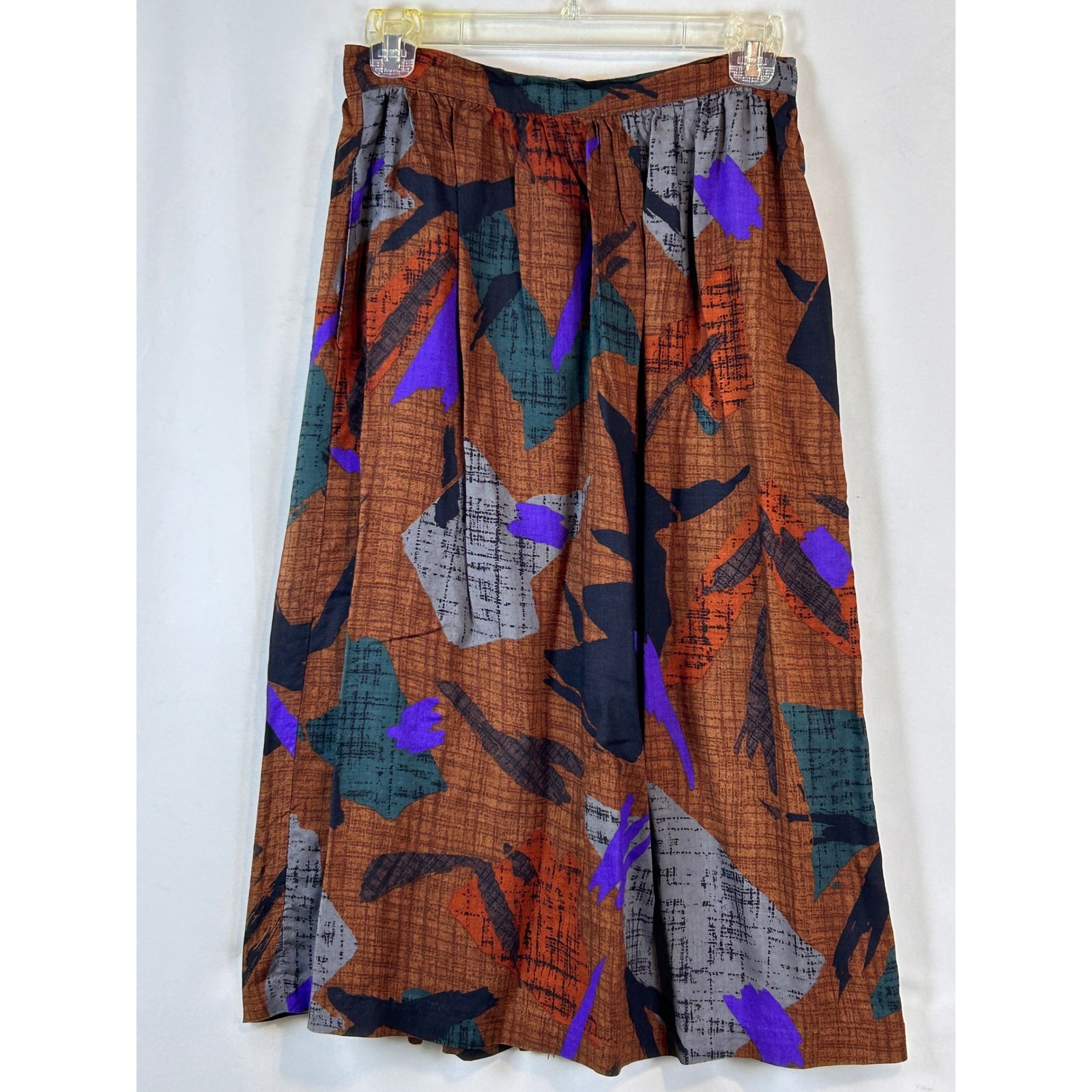 Vintage Kensington Square Abstract Print Midi Skirt Brown Purple Made in USA 4