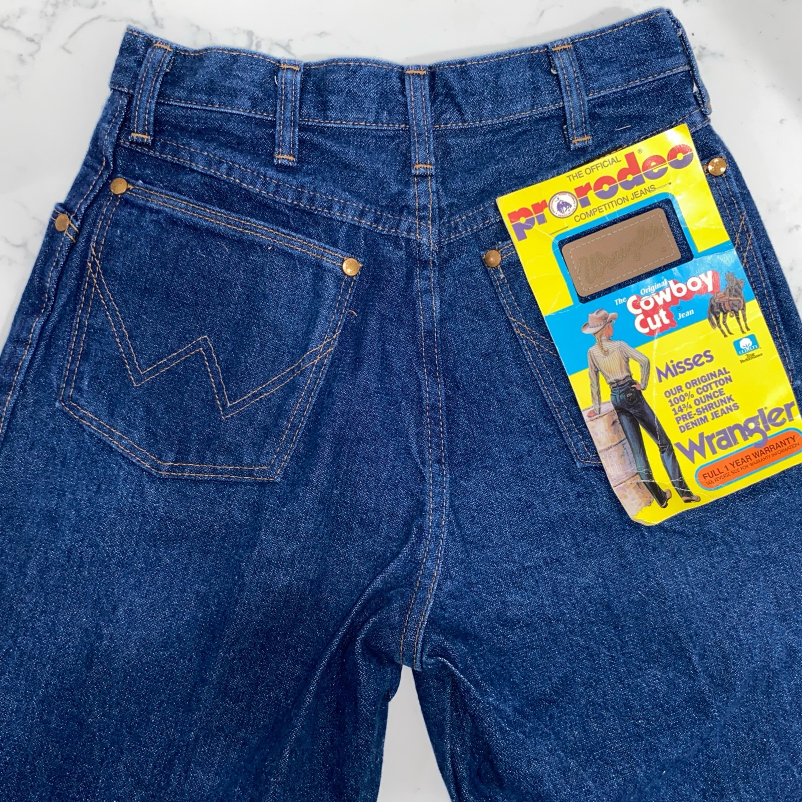 Women’s Vintage Pro rodeo Cowboy Cut Jeans Misses 10 32 Dark Wash 14 3/4 Oz Deni