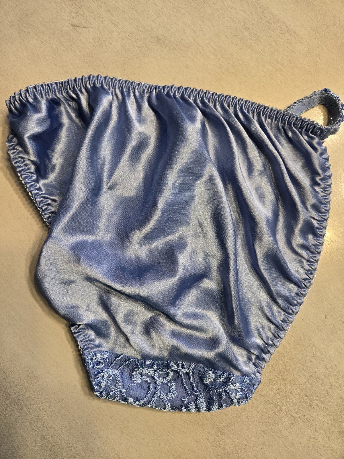 Blue Satin String Bikini Panty, Size 8