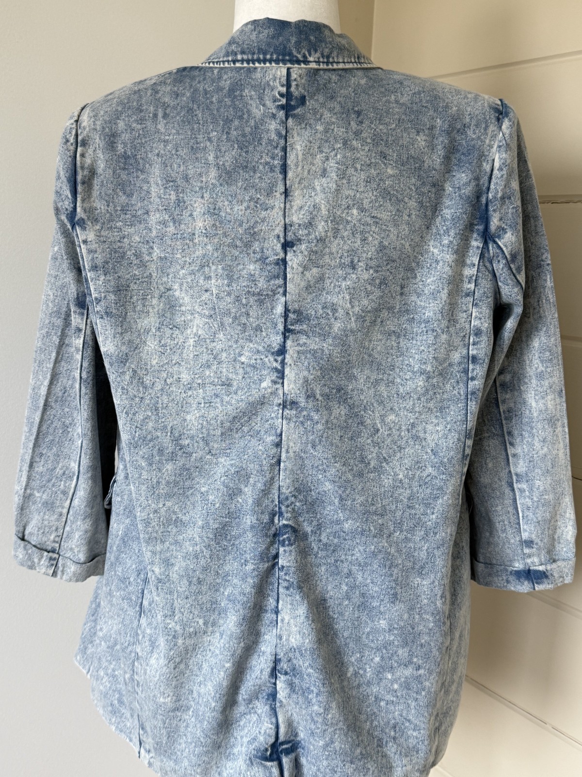 Entro Stretch Lightweight Denim Stonewashed Cotton Blazer Sz S Fitted Retro 80s