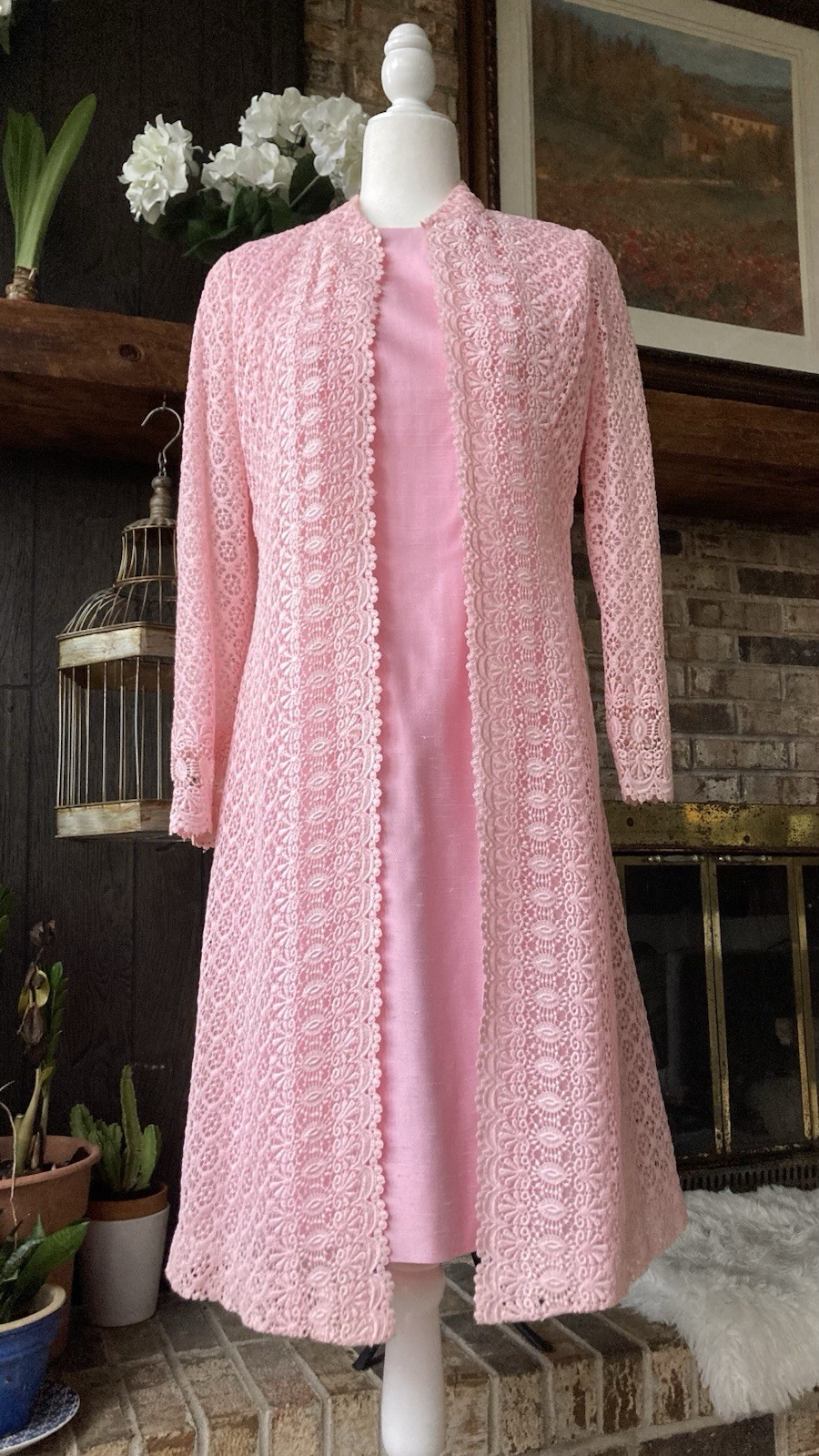 Vintage 50s 60s Alfred Werber Sheath Dress With Duster Spring Wedding Easter S-M