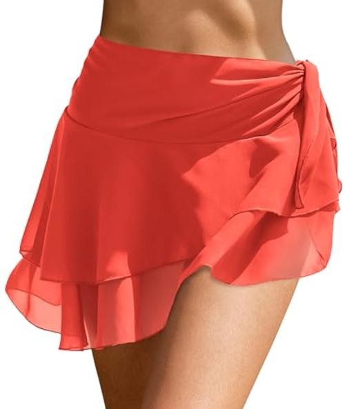Sarong Wraps for Women Swimsuit Coverup Sheer Beach Bathing Suit Medium Red