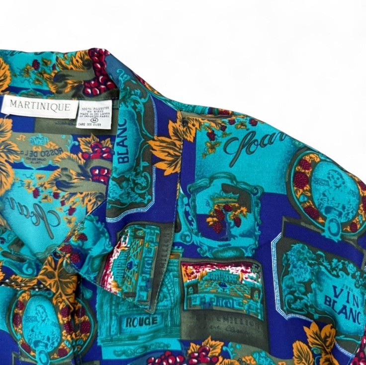 Vintage 80s Button Up Blouse Womens Medium Wine Vino Maximalism Preppy Power